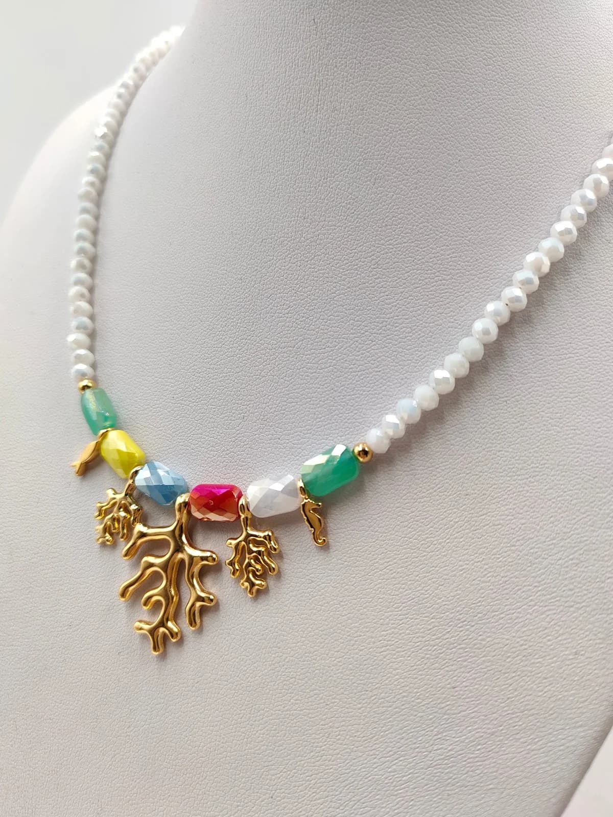 Necklace with Beads, Crystals and Gold-Plated Details by Magis Handmade Jewels