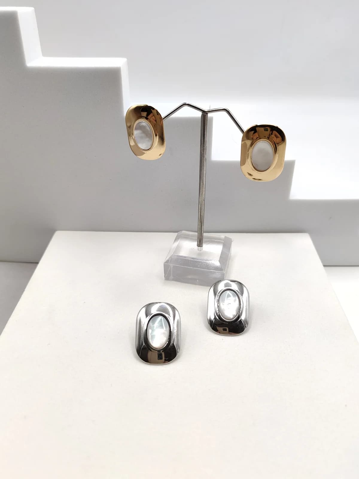 Stainless Steel Earrings with Mother-of-Pearl by Magis Handmade Jewels