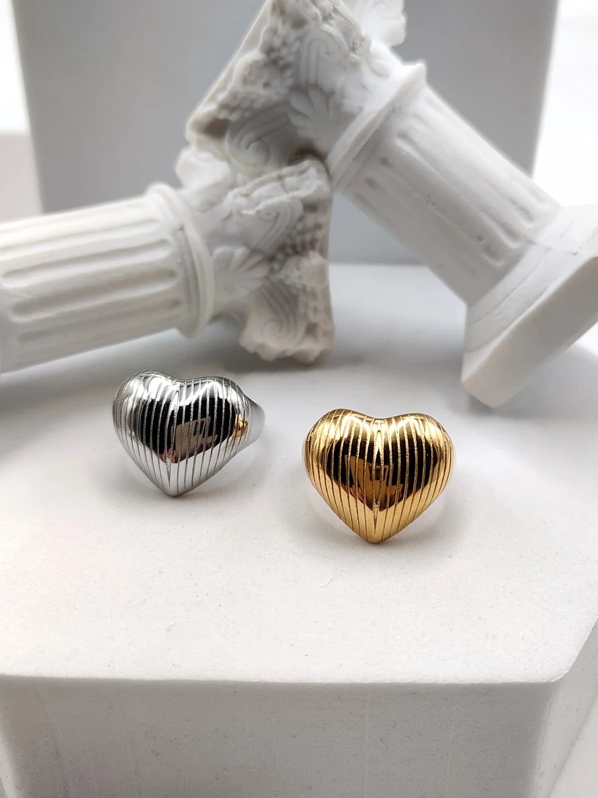 Stainless Steel Ring with Embossed Heart by Magis Handmade Jewels