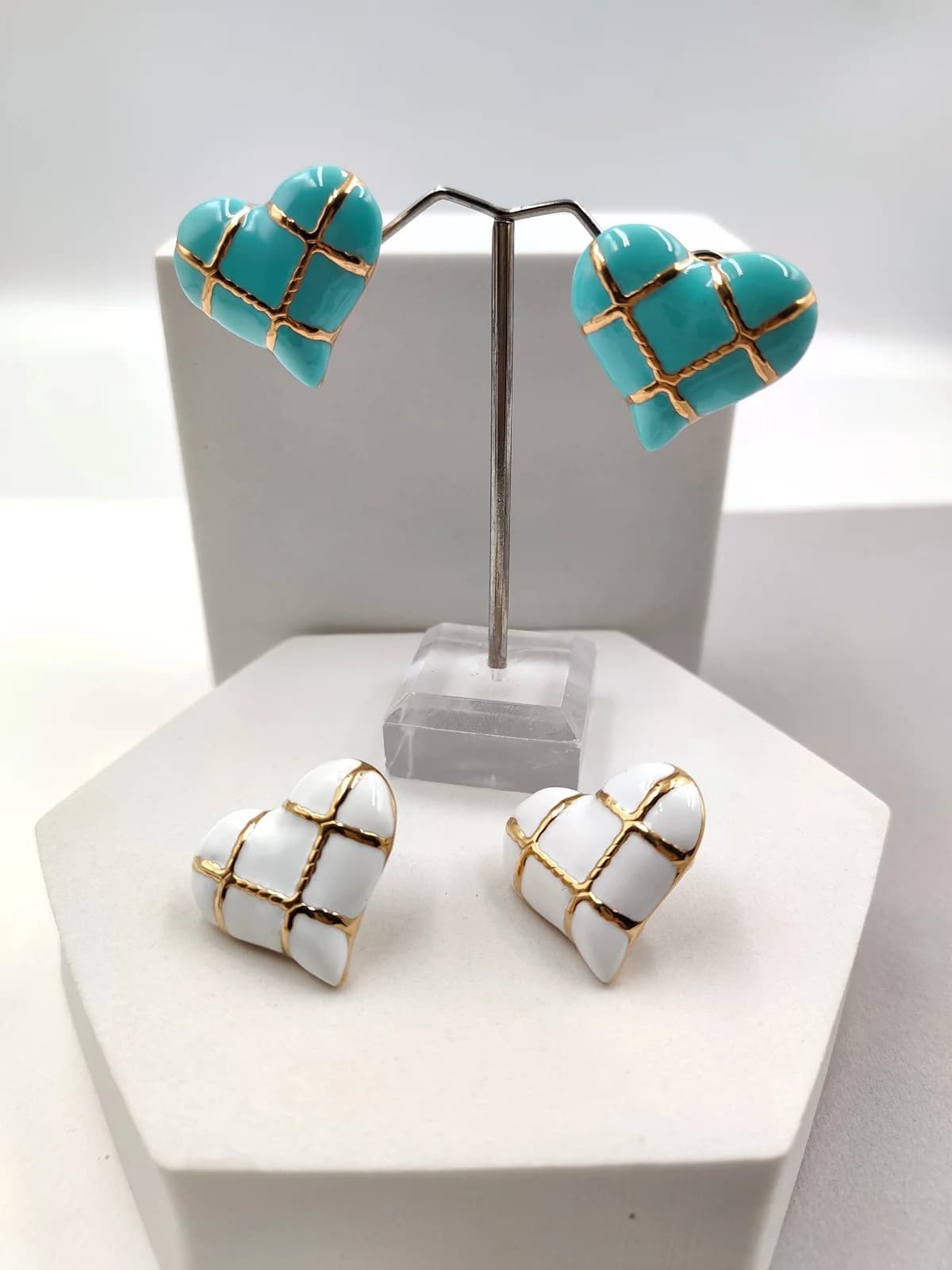 Stainless Steel Heart Earrings with Enamel by Magis Handmade Jewels