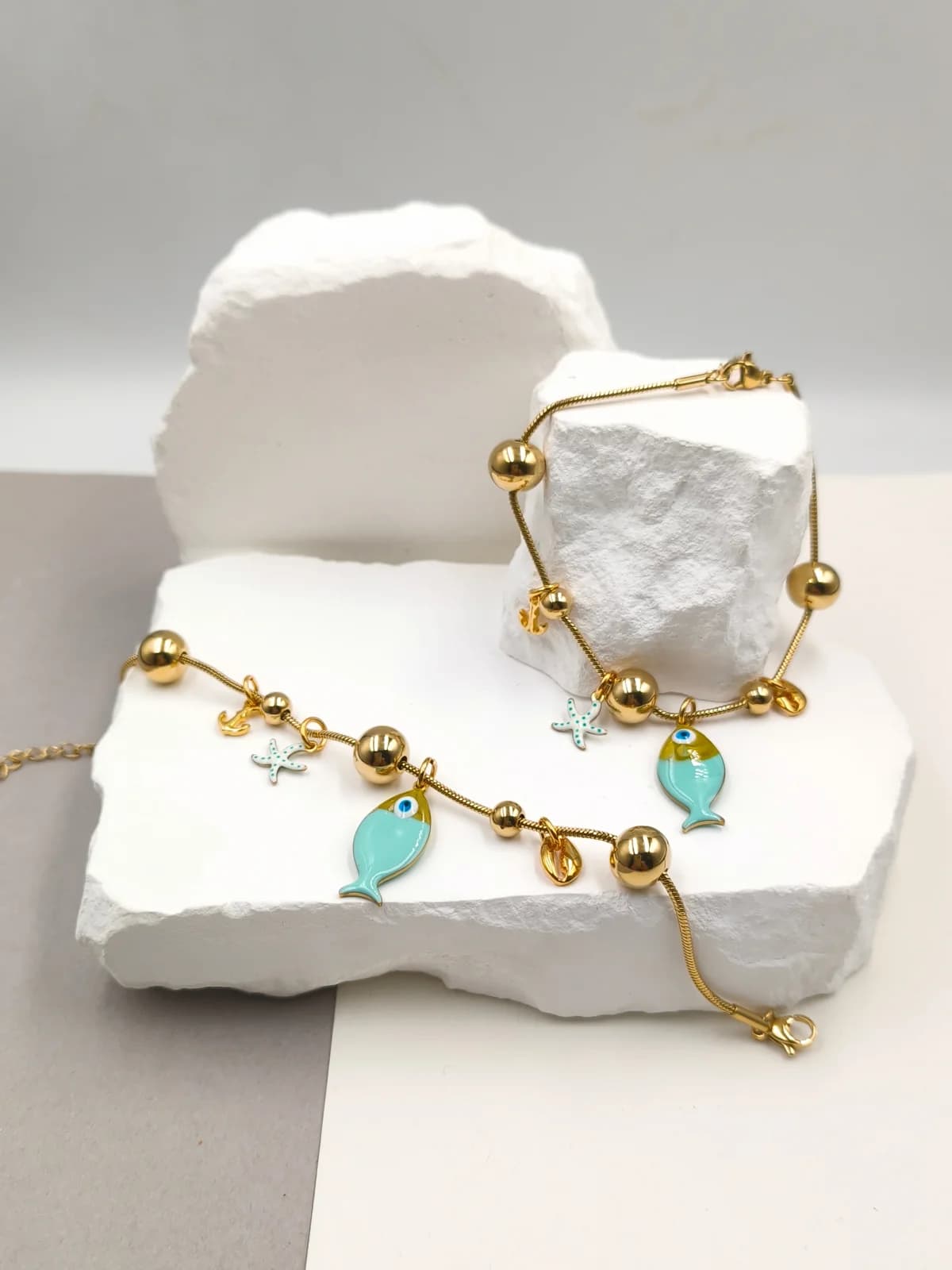 Stainless Steel Bracelet with Gold-Plated Details and Enamel by Magis Handmade Jewels