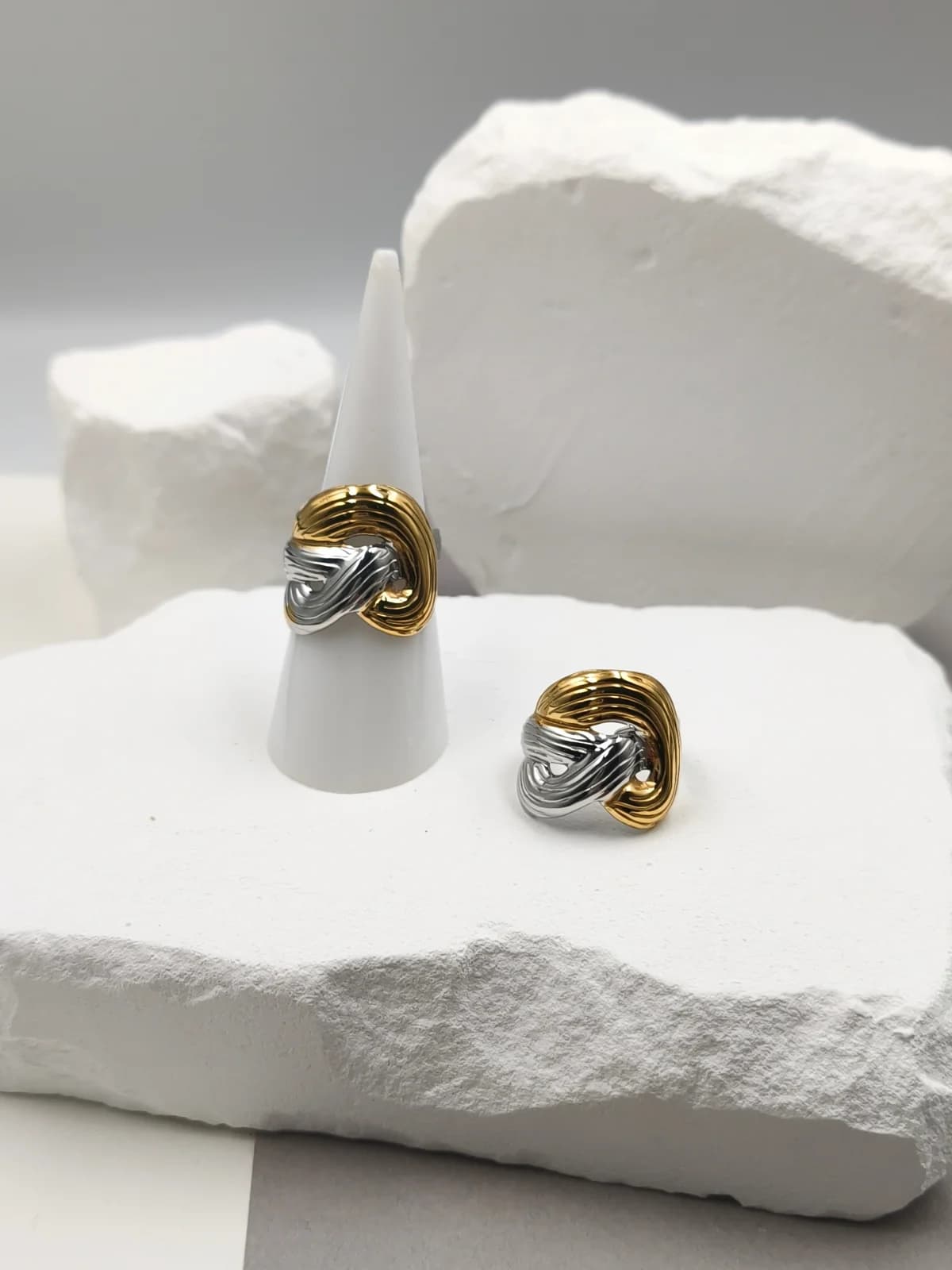 Stainless Steel Two-Tone Ring with Embossed Surface by Magis Handmade Jewels