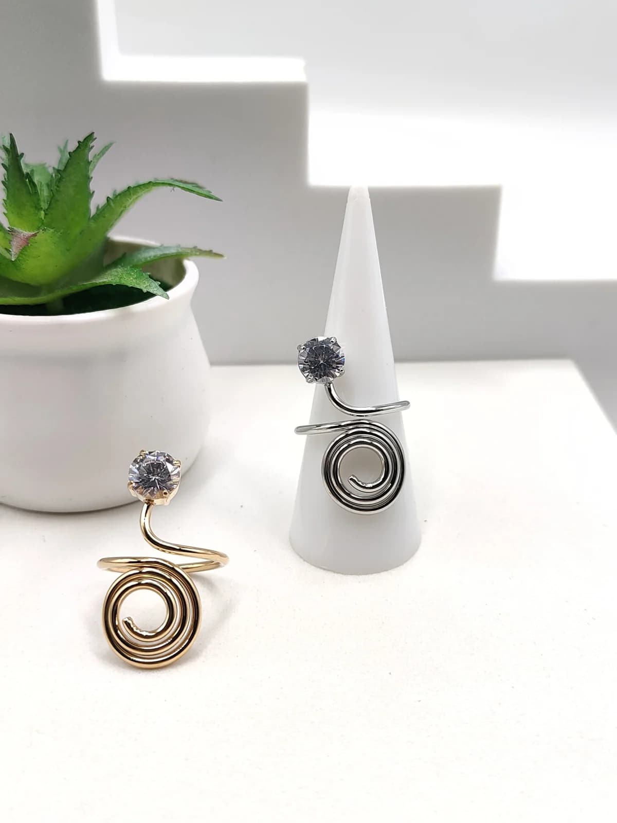 Stainless Steel Ring with Spiral and Rhinestones by Magis Handmade Jewels