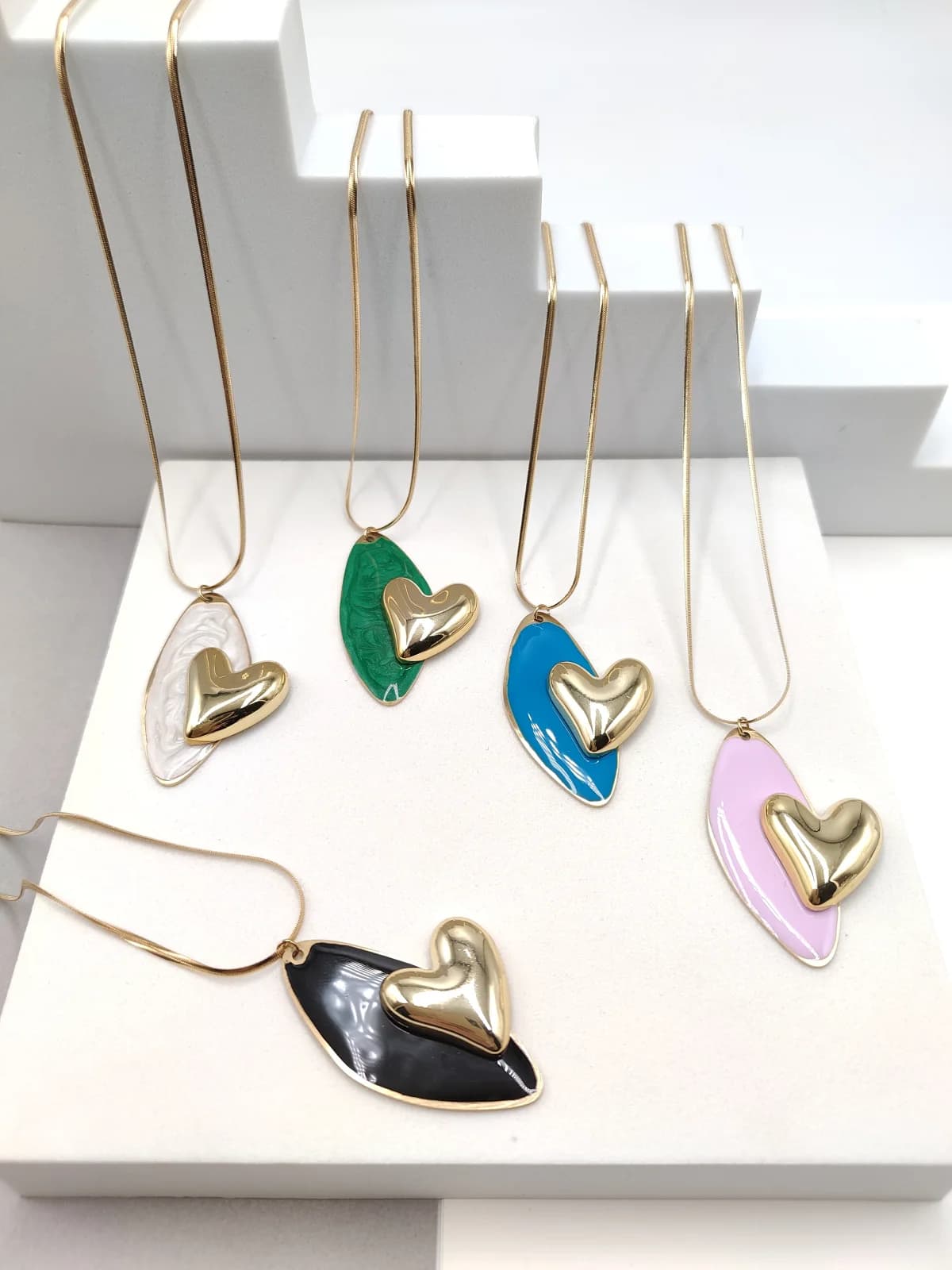 Long Stainless Steel Necklace with Enamel and Heart by Magis Handmade Jewels
