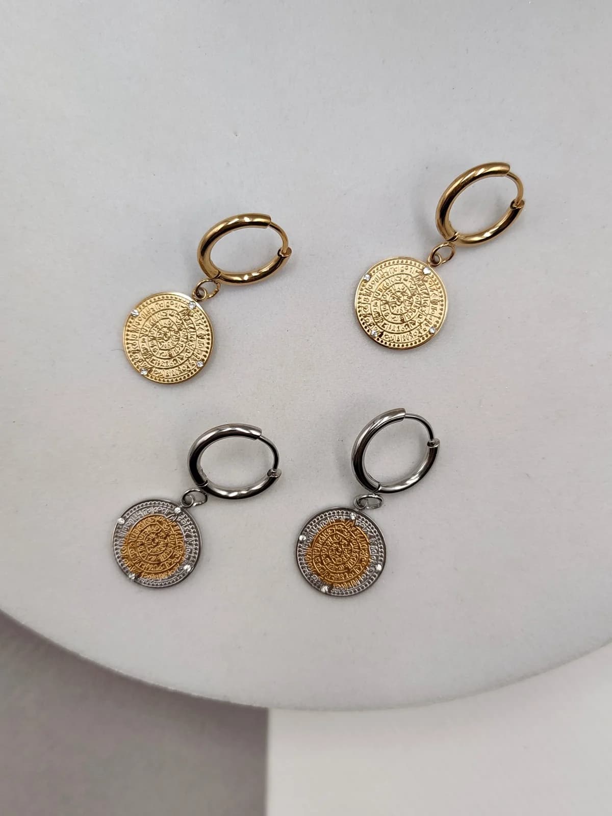 Stainless Steel Earrings with Phaistos Disc by Magis Handmade Jewels
