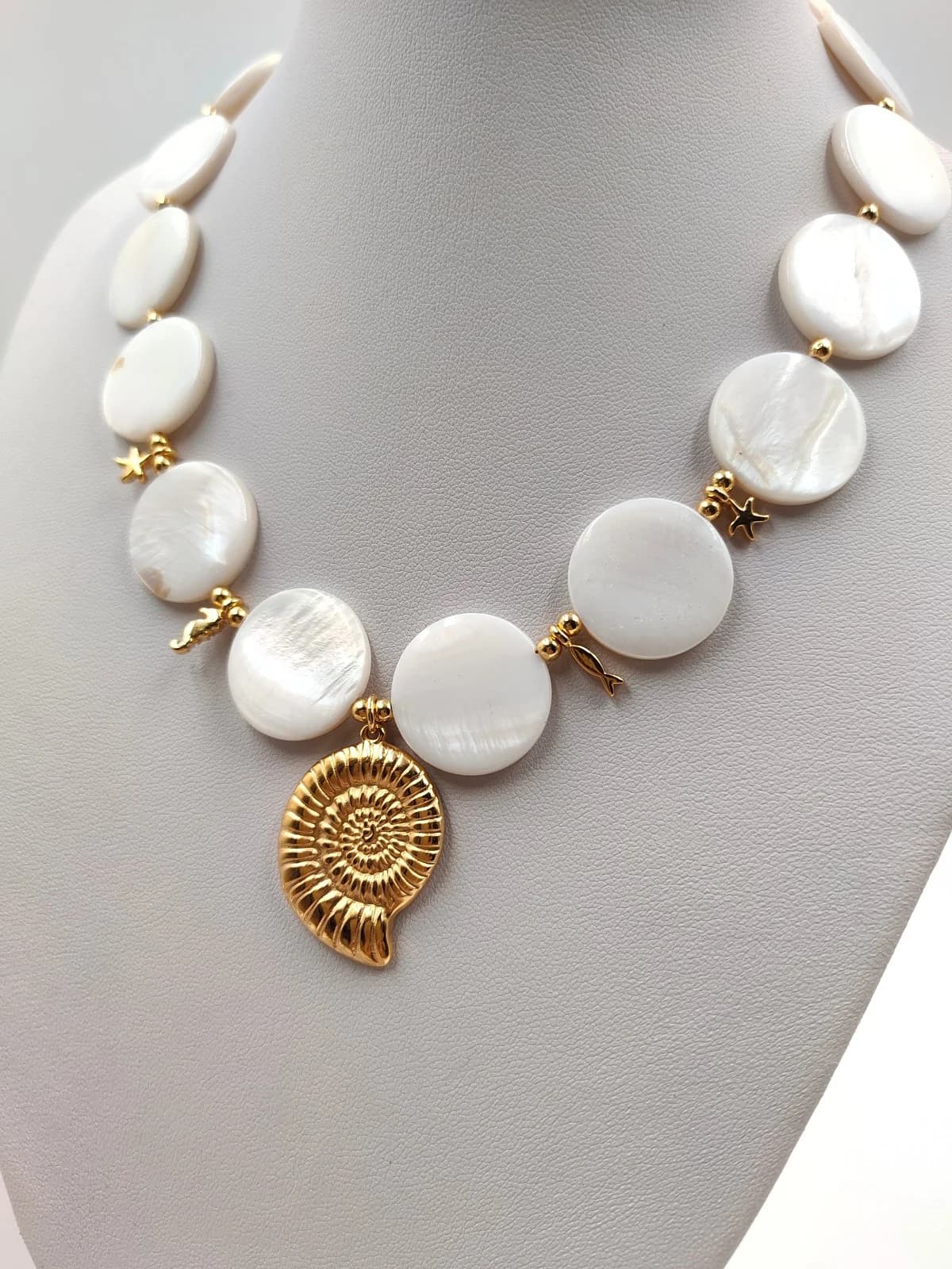 Necklace with Mother-of-Pearl and Gold-Plated Sea-Inspired Details by Magis Handmade Jewels