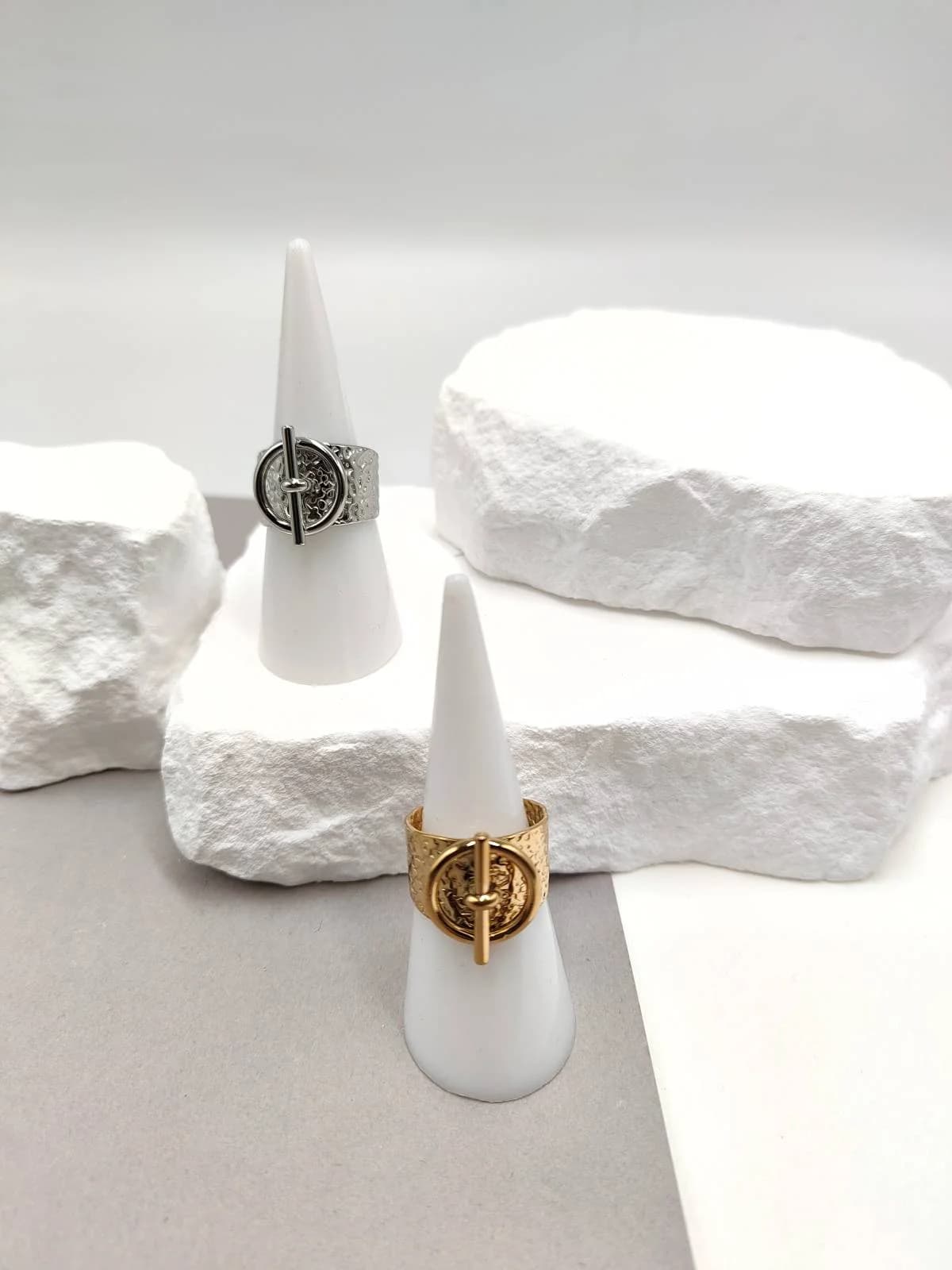 Stainless Steel Hammered Ring with Embossed Designs by Magis Handmade Jewels