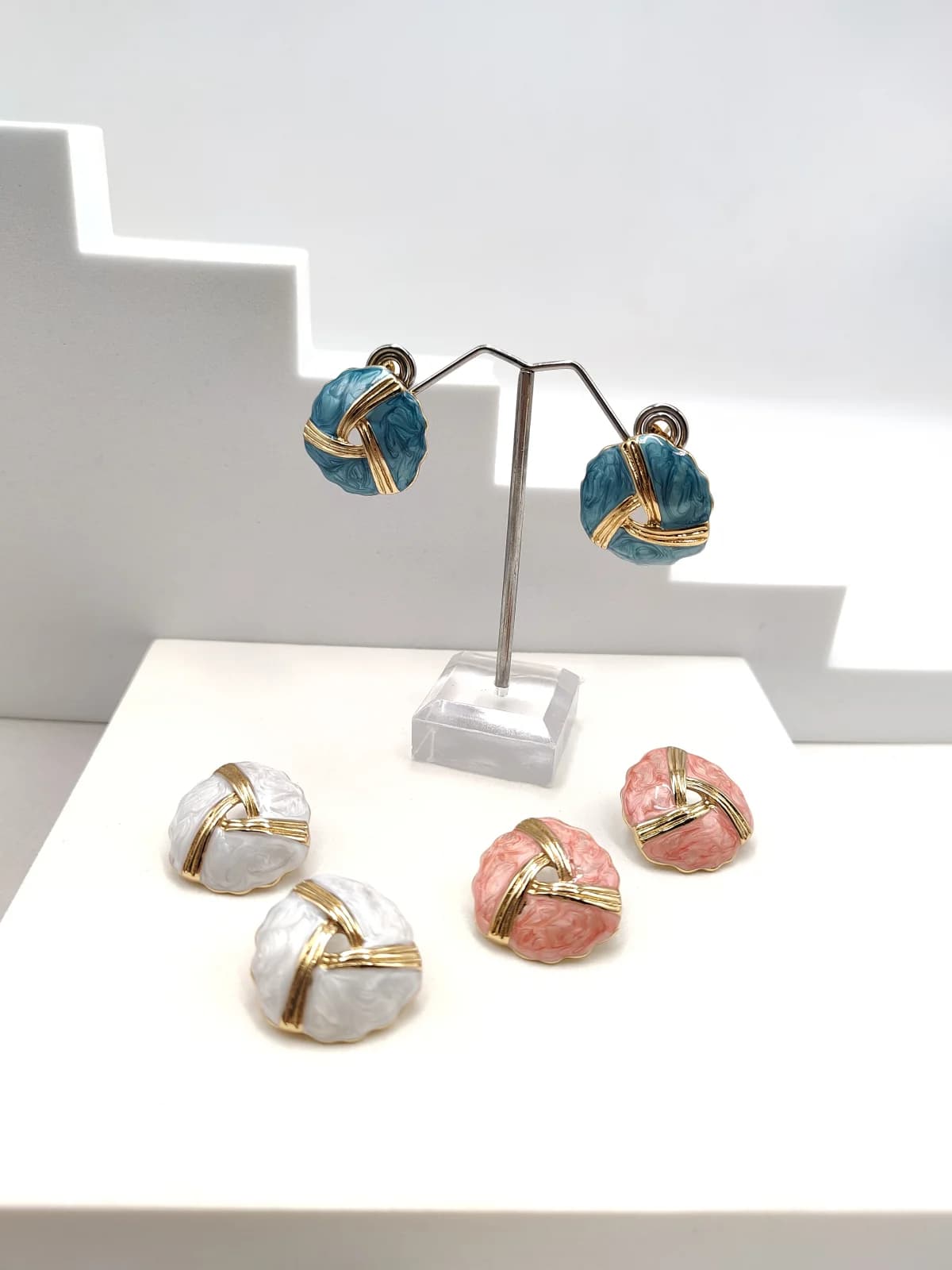 Stainless Steel Round Earrings with Enamel by Magis Handmade Jewels
