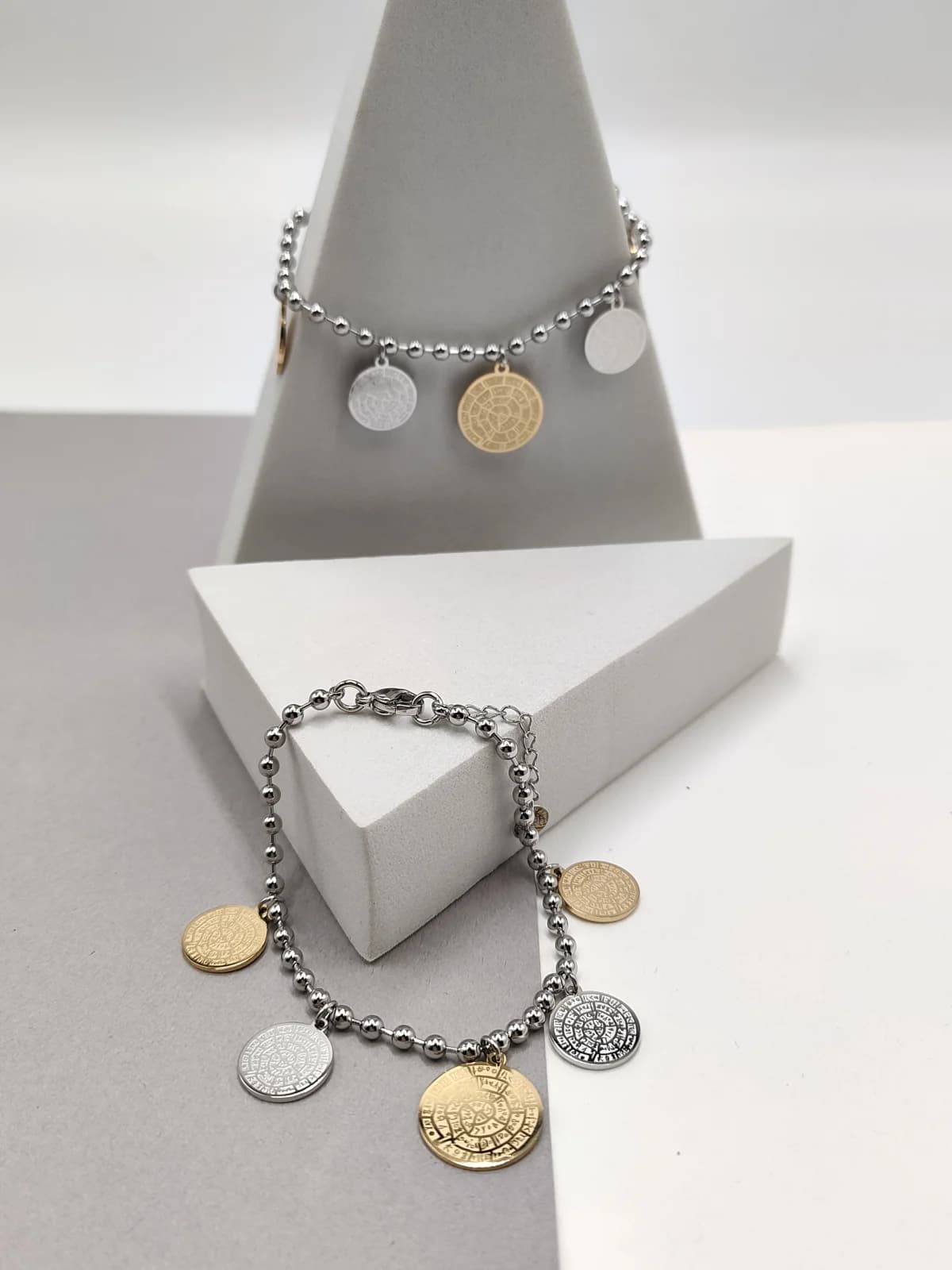 Stainless Steel Bracelet with Two-Tone Embossed Phaistos Disc Details by Magis Handmade Jewels