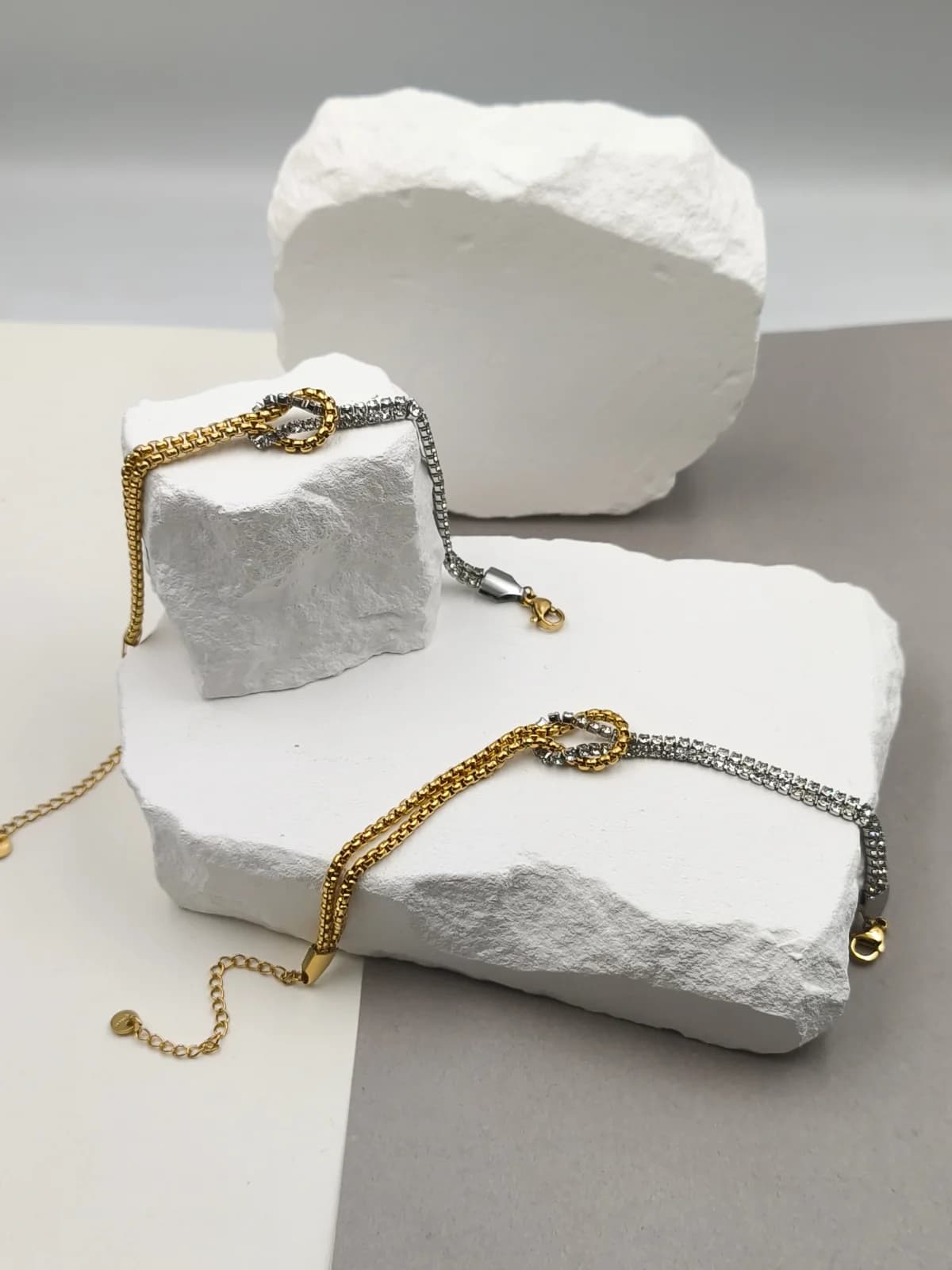 Stainless Steel Two-Tone Bracelet with Knot and Zircon by Magis Handmade Jewels