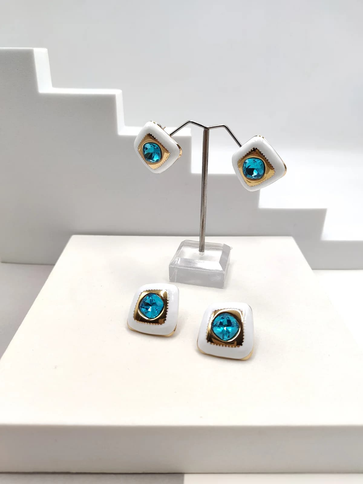Stainless Steel Earrings with Enamel and Crystals by Magis Handmade Jewels