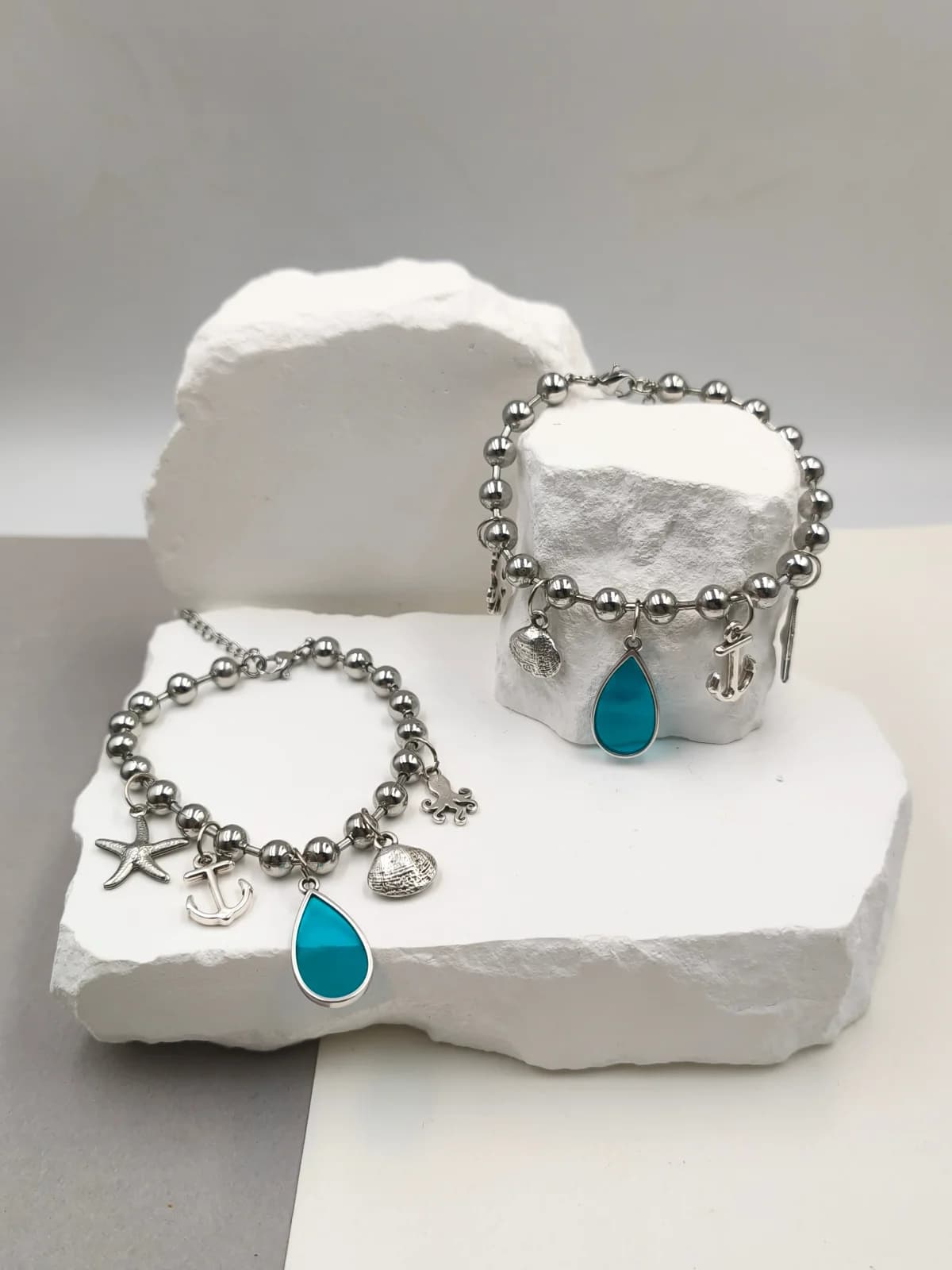 Stainless Steel Bracelet with Silver-Plated Details and Stained Glass by Magis Handmade Jewels