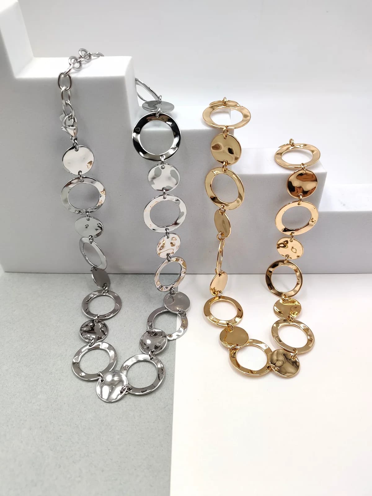 Stainless Steel Choker Necklace with Hammered Circles by Magis Handmade Jewels