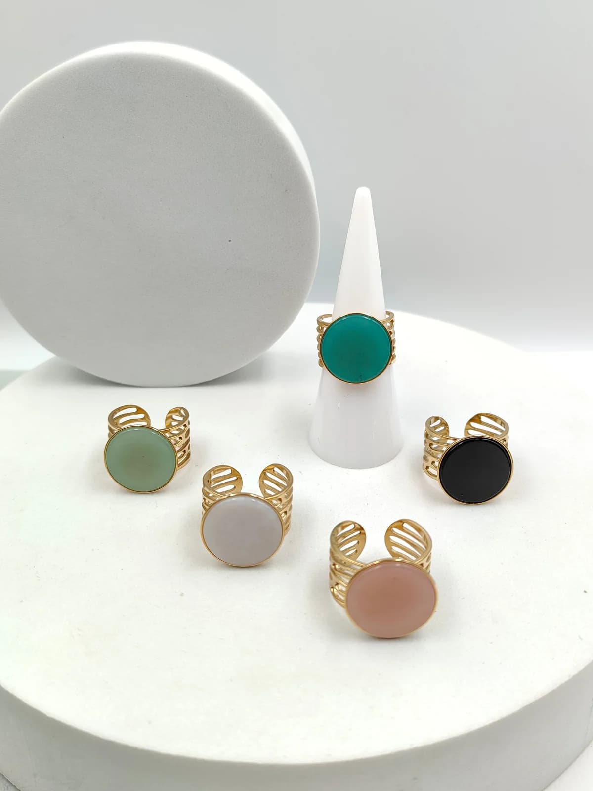 Stainless Steel Round Ring with Nephrite Jade by Magis Handmade Jewels