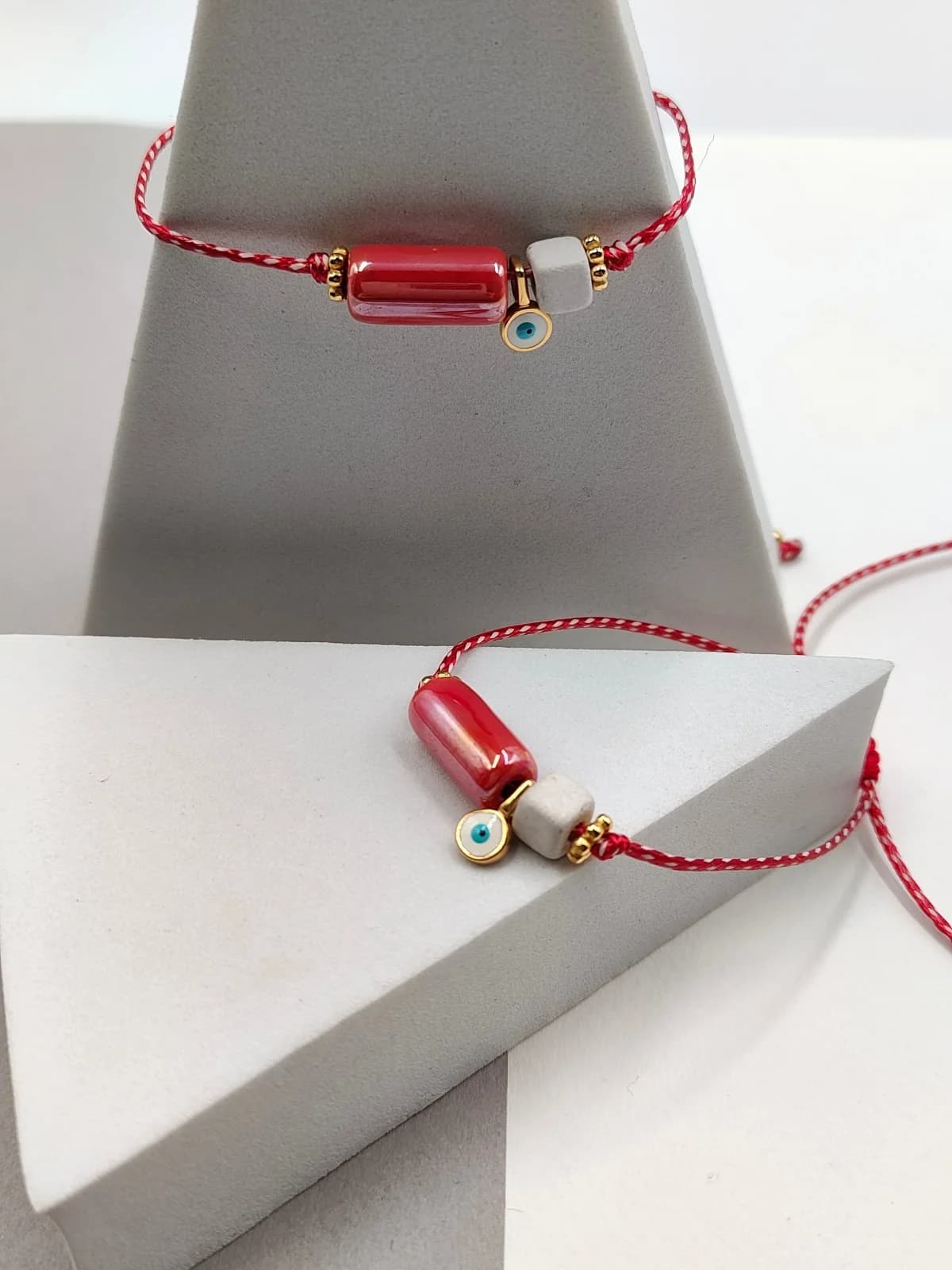 Traditional March Bracelet with Gold-Plated Details, Ceramic Beads and Evil Eye by Magis Handmade Jewels