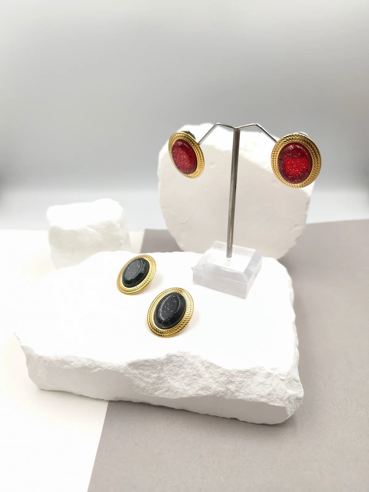 Stainless Steel Oval Earrings with Resin by Magis Handmade Jewels