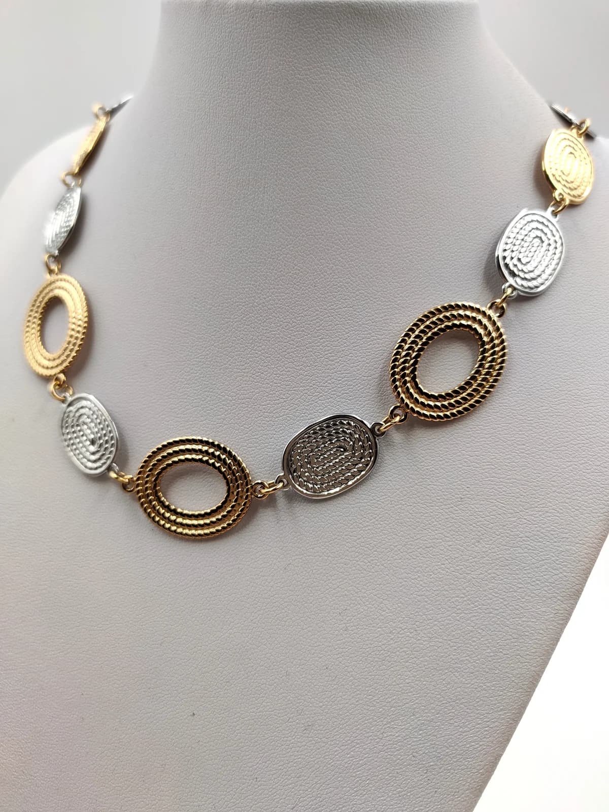 Stainless Steel Two-Tone Necklace with Embossed Motif by Magis Handmade Jewels
