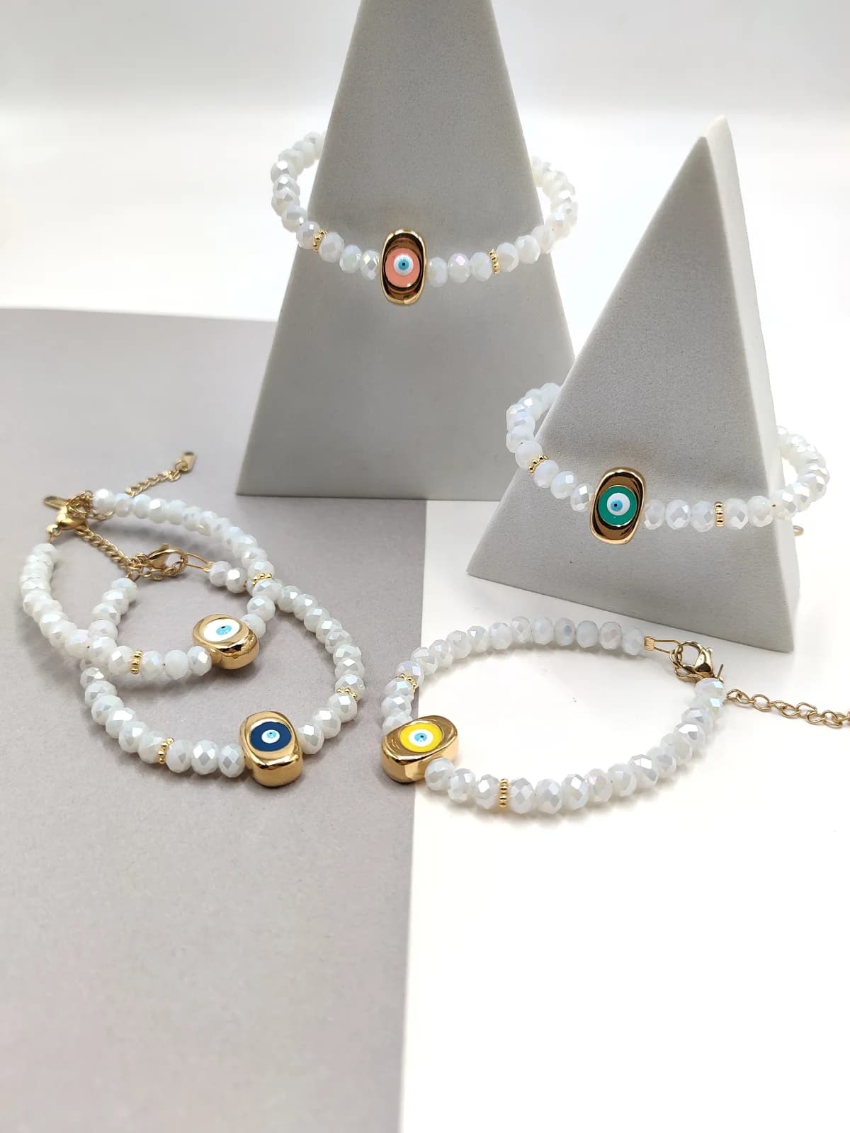 Bracelet with Faceted Crystal Beads and Gold-Plated Evil Eye by Magis Handmade Jewels