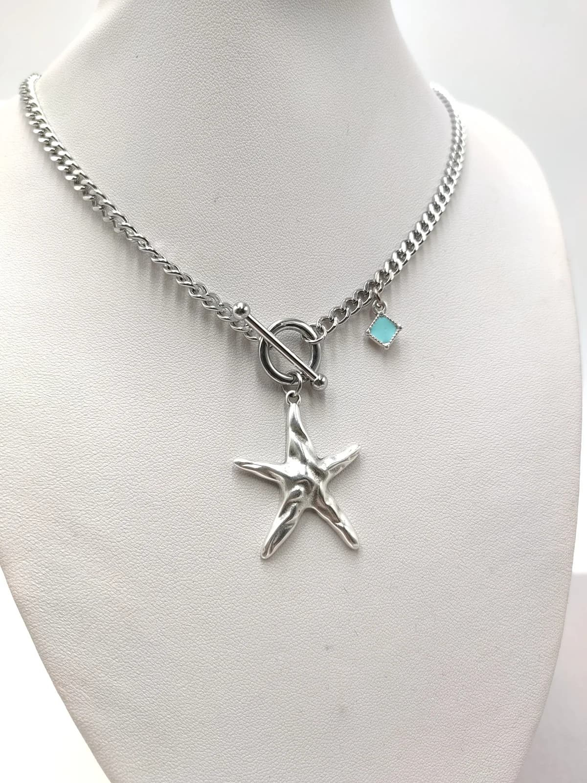 Stainless Steel Necklace with Silver-Plated Starfish and Enamel by Magis Handmade Jewels