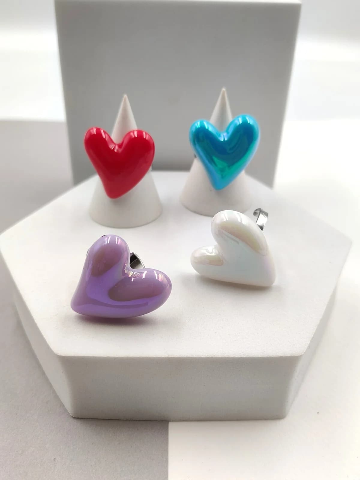 Stainless Steel Ring with Acrylic Heart by Magis Handmade Jewels