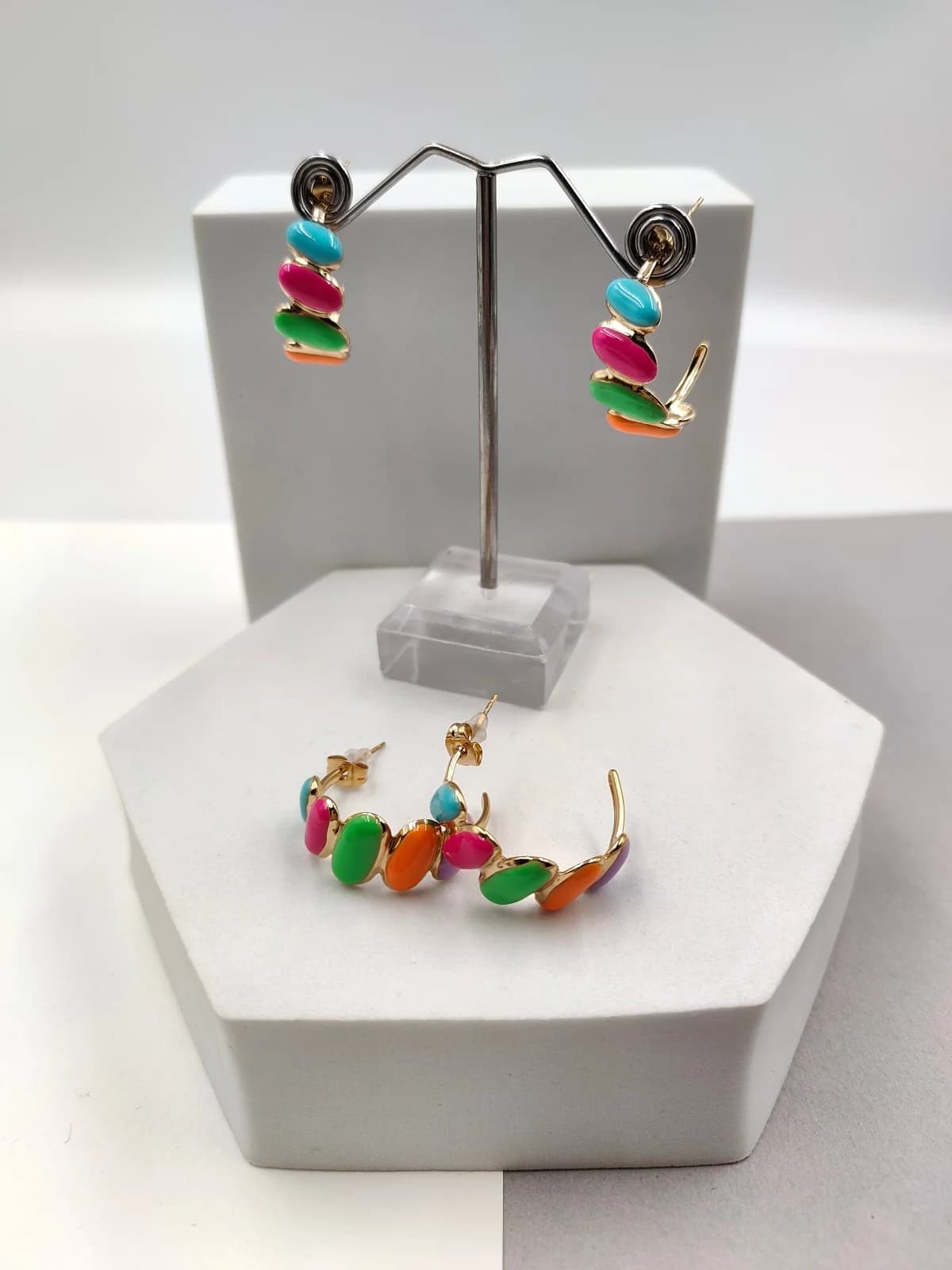 Stainless Steel Hoop Earrings with Enamel by Magis Handmade Jewels