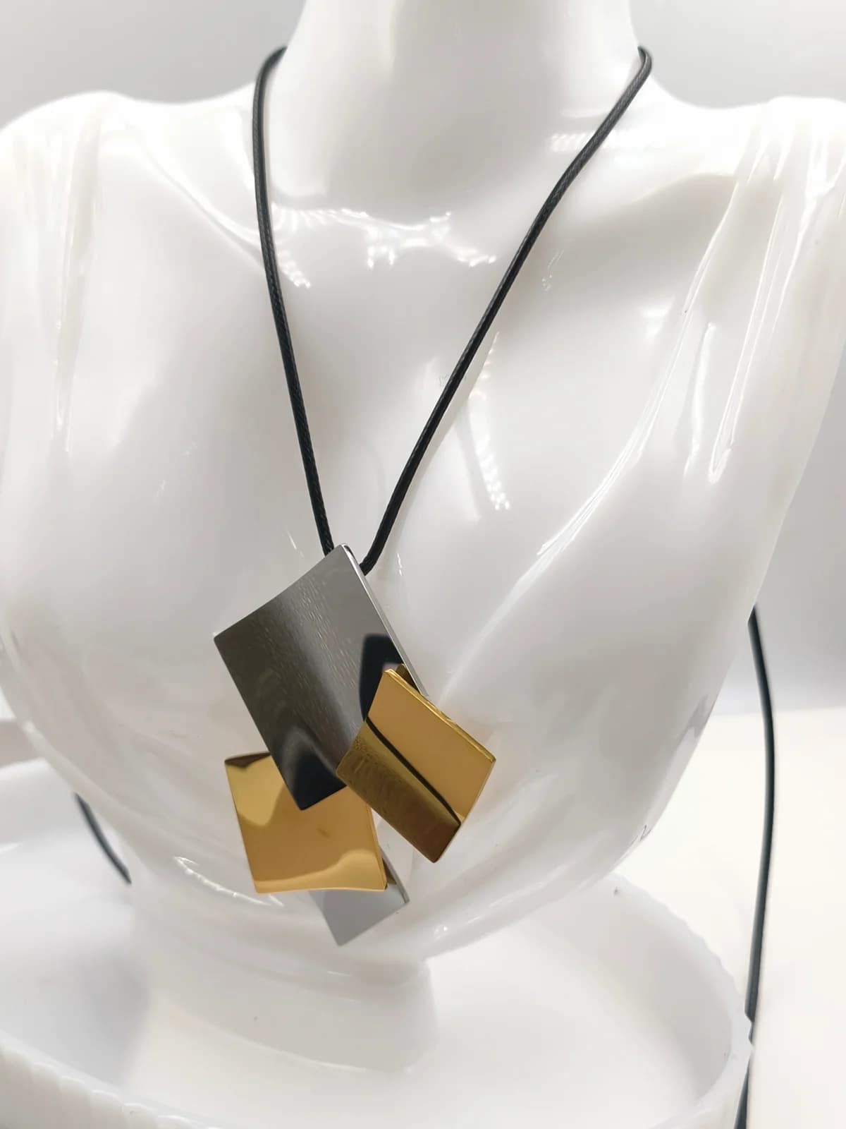 Necklace with Cord and Stainless Steel Two-Tone Motif by Magis Handmade Jewels