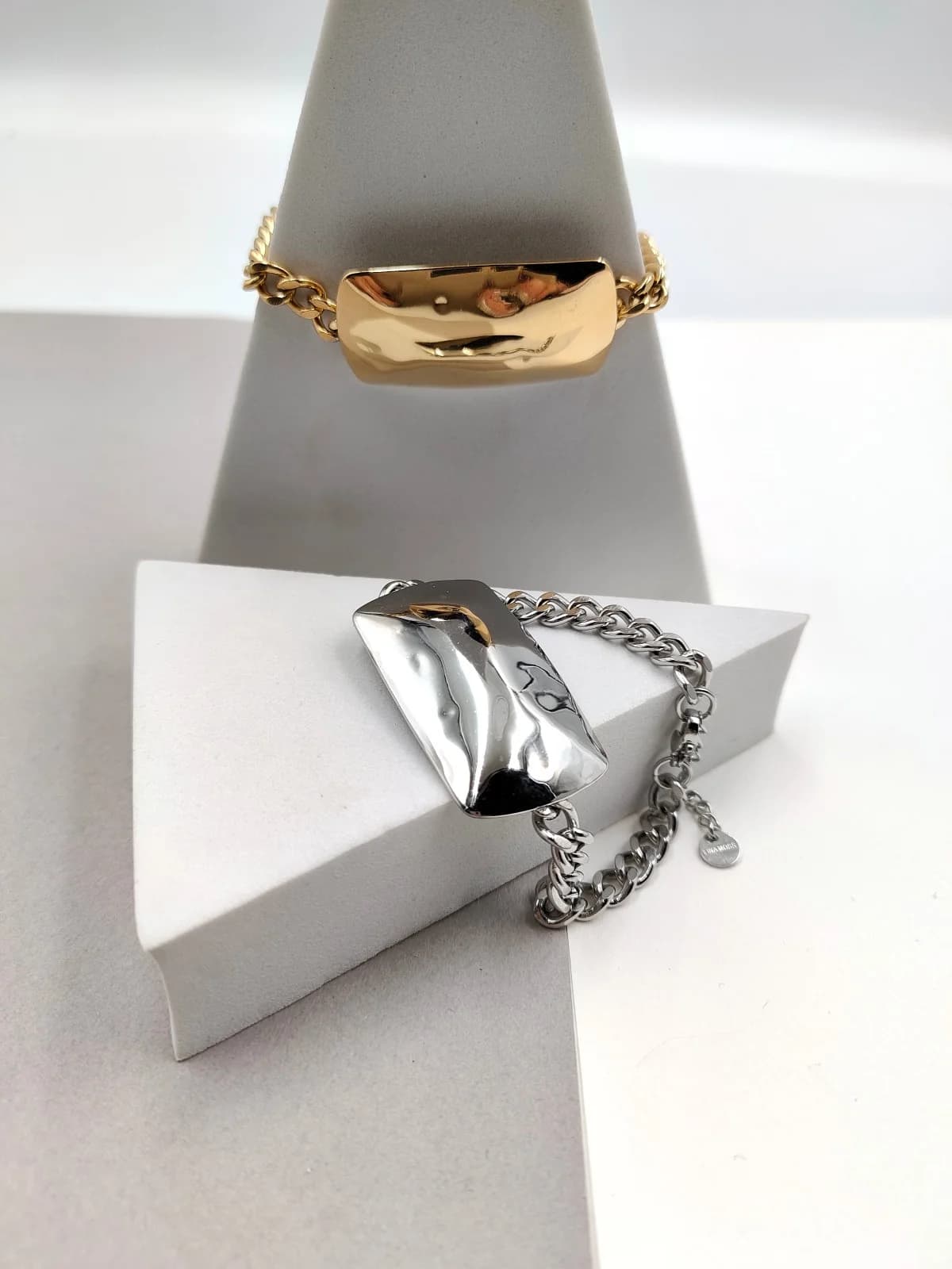 Stainless Steel Bracelet with Hammered Rectangle by Magis Handmade Jewels