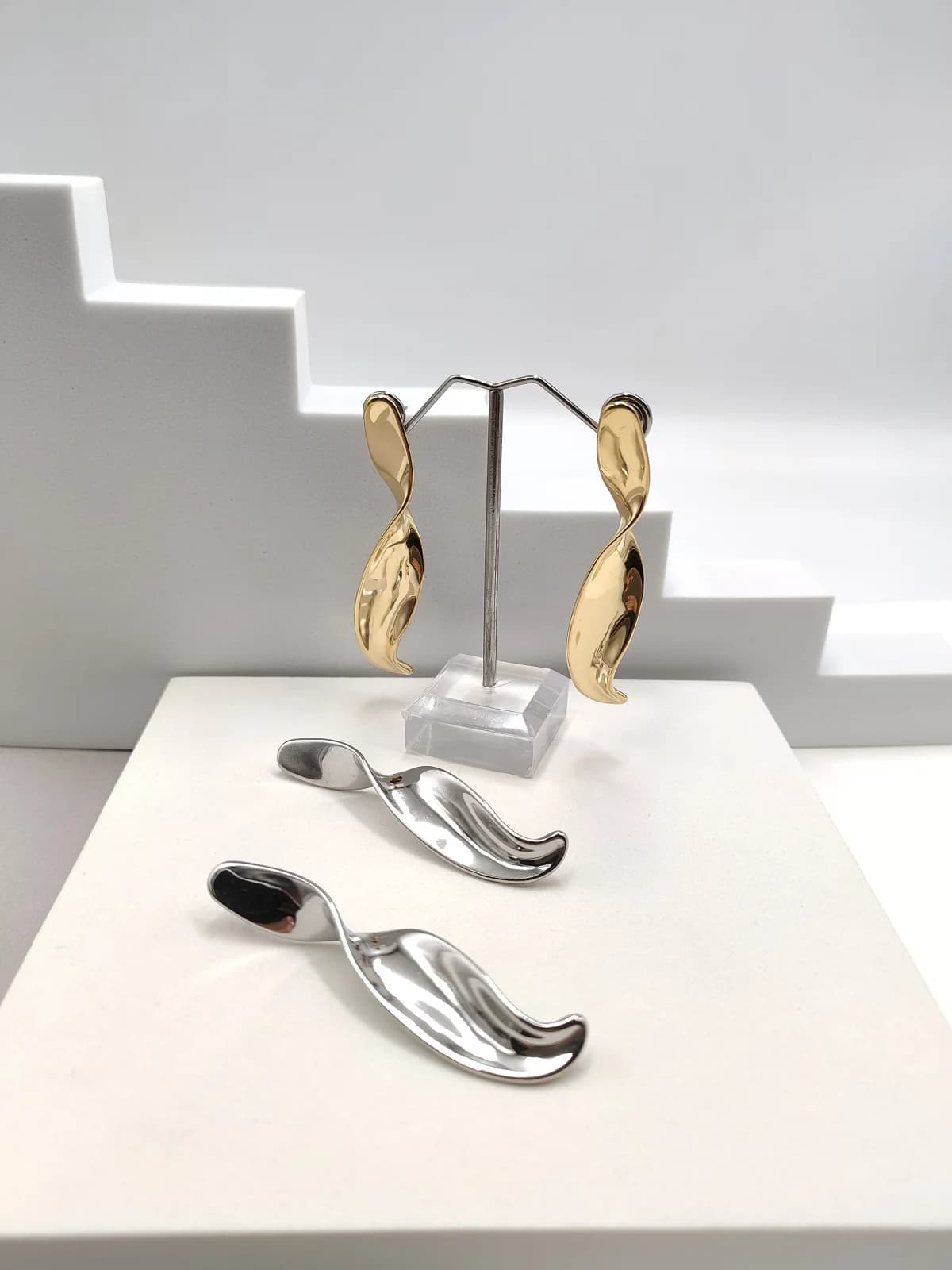 Stainless Steel Earrings with Twisted Design by Magis Handmade Jewels