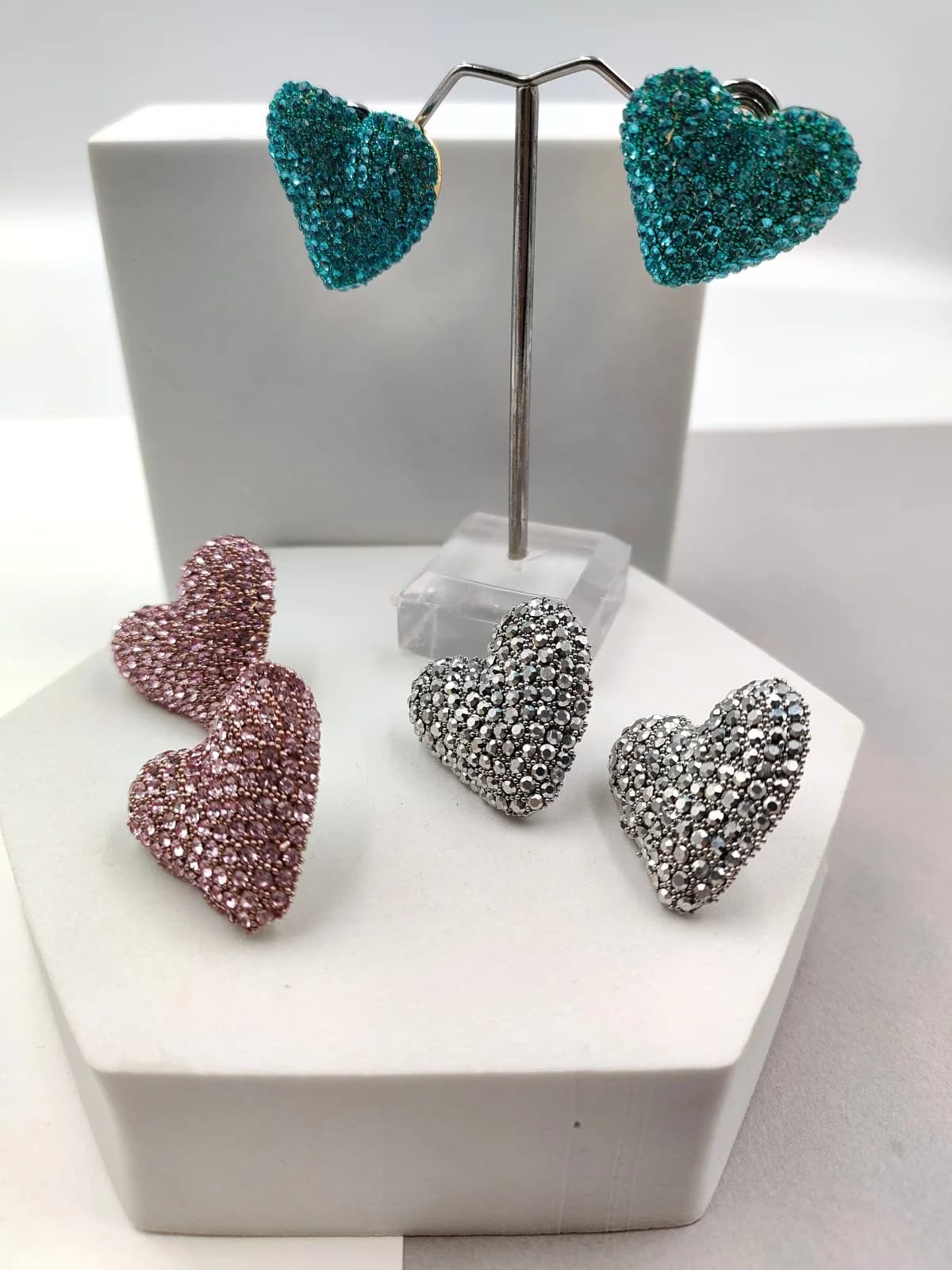 Heart Earrings with Rhinestones by Magis Handmade Jewels