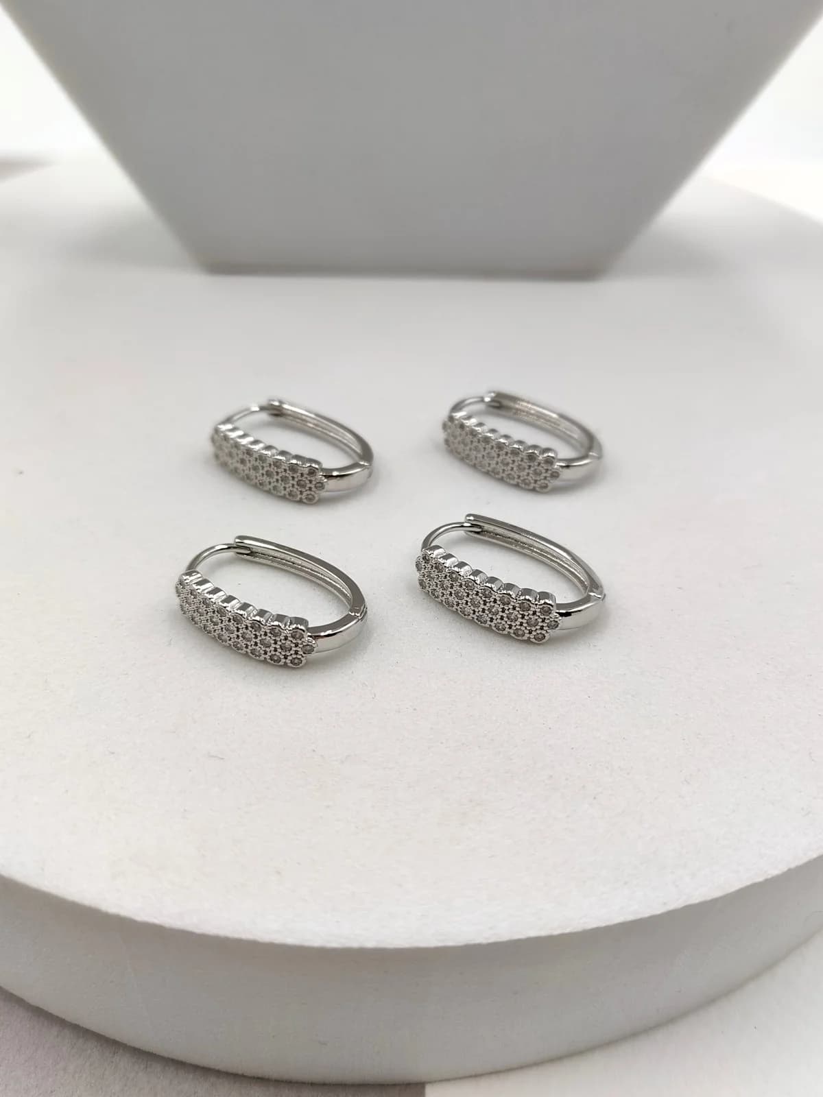 Stainless Steel Oval Earrings with Zircon by Magis Handmade Jewels