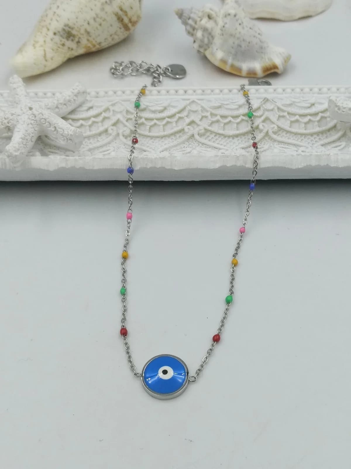 Stainless Steel Anklet with Enamel Evil Eye by Magis Handmade Jewels