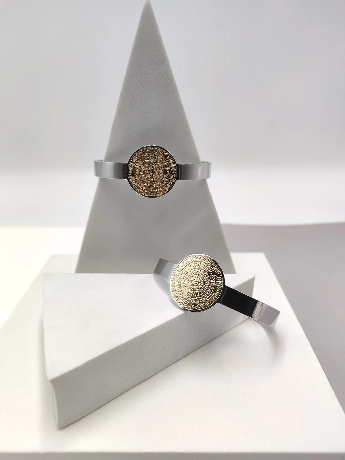 Stainless Steel Two-Tone Bracelet with Phaistos Disc by Magis Handmade Jewels