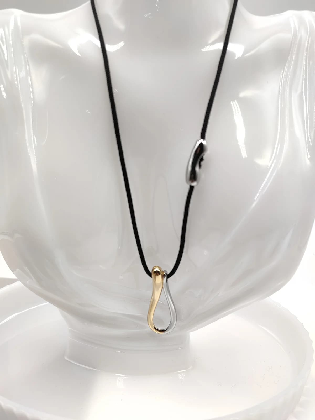 Long Necklace with Cord and Two-Tone Motif by Magis Handmade Jewels