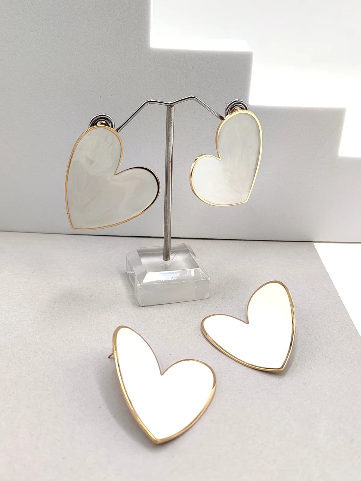 Stainless Steel Heart Earrings with Enamel by Magis Handmade Jewels