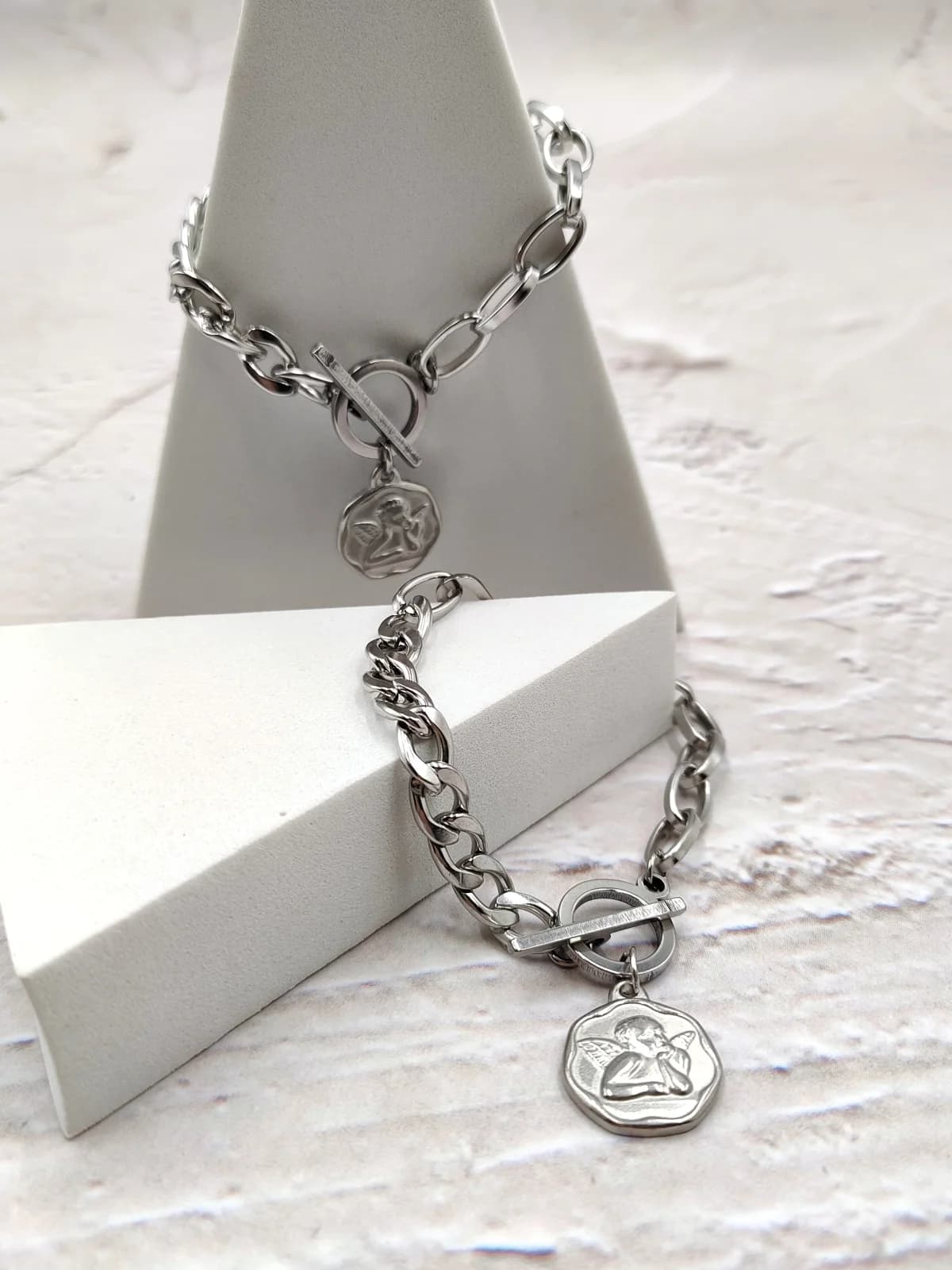 Stainless Steel Bracelet with Embossed Angel by Magis Handmade Jewels