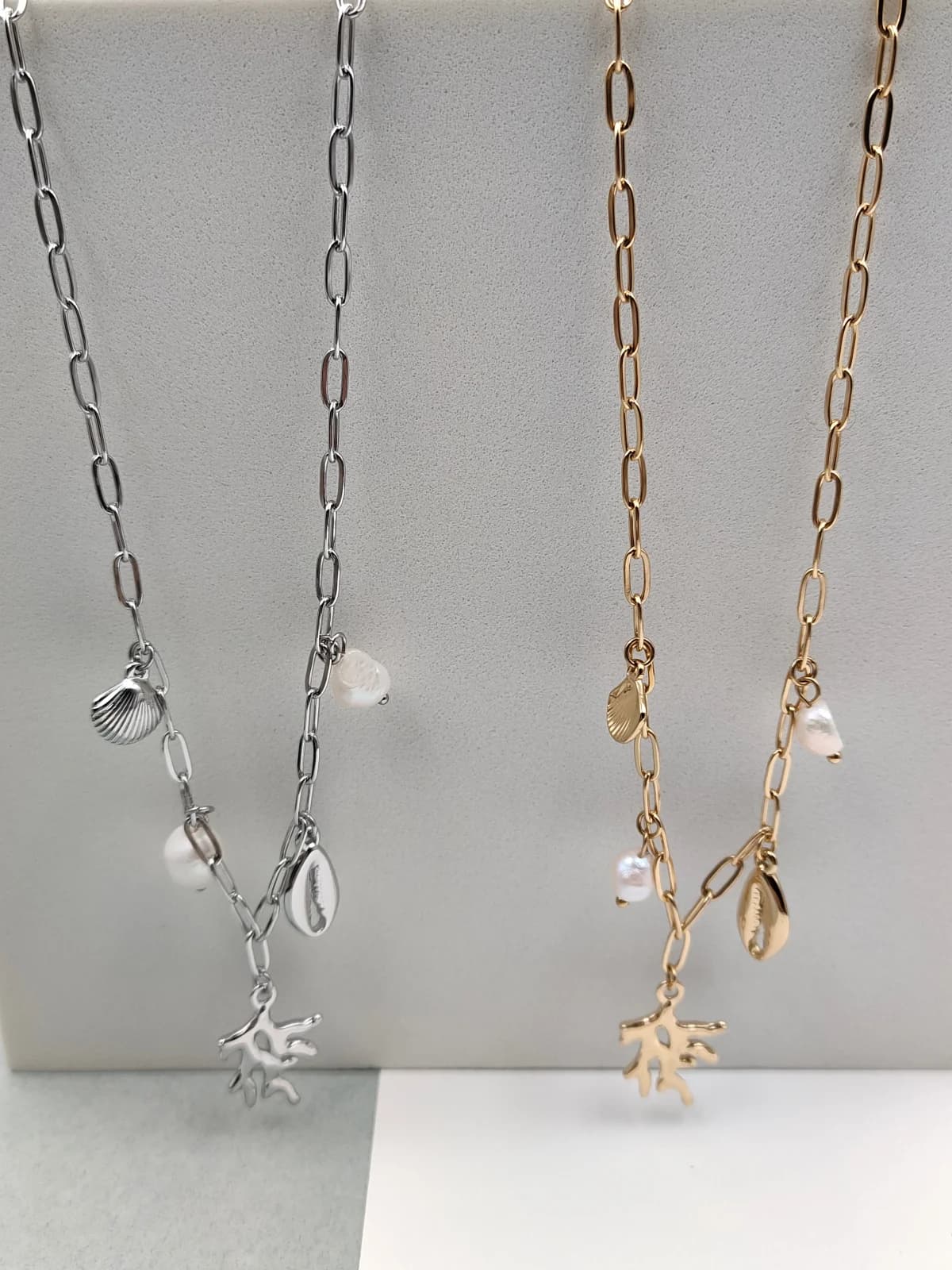 Stainless Steel Necklace with Cultured Pearls and Summer Motif by Magis Handmade Jewels