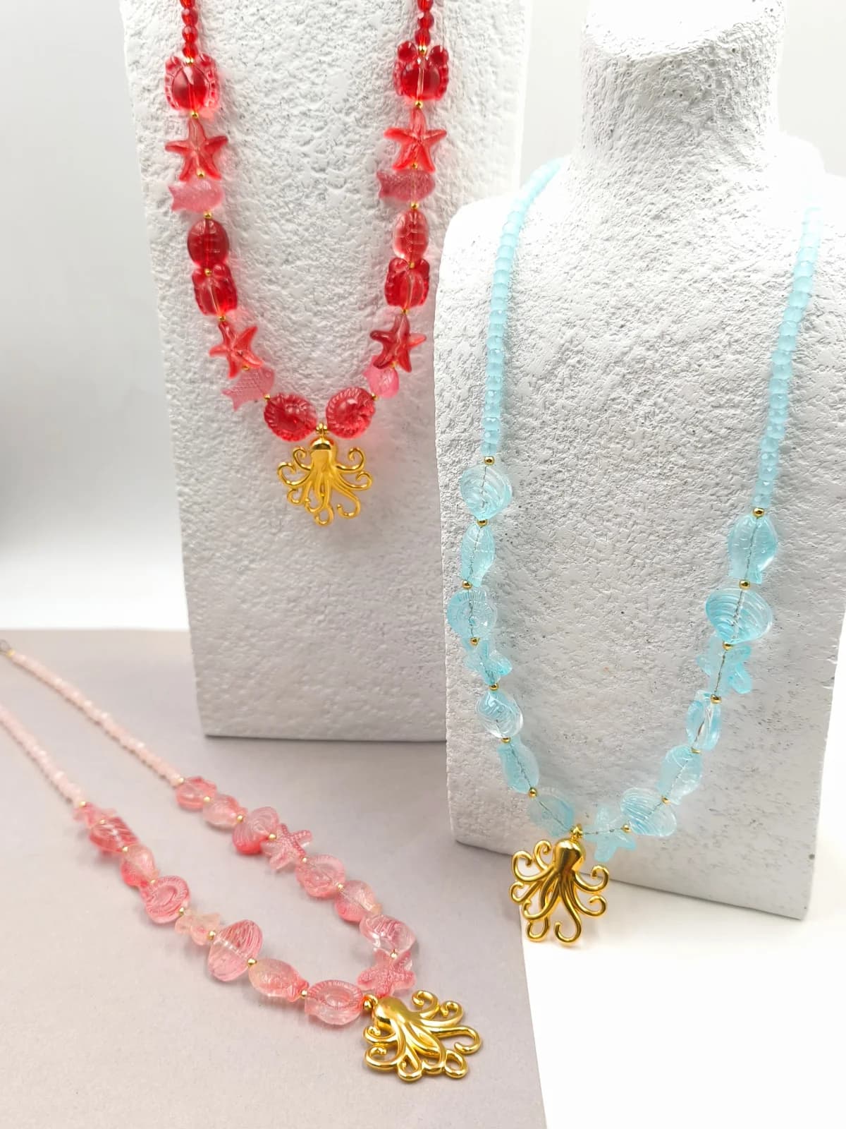 Necklace with Glass Beads and Stainless Steel Motif by Magis Handmade Jewels