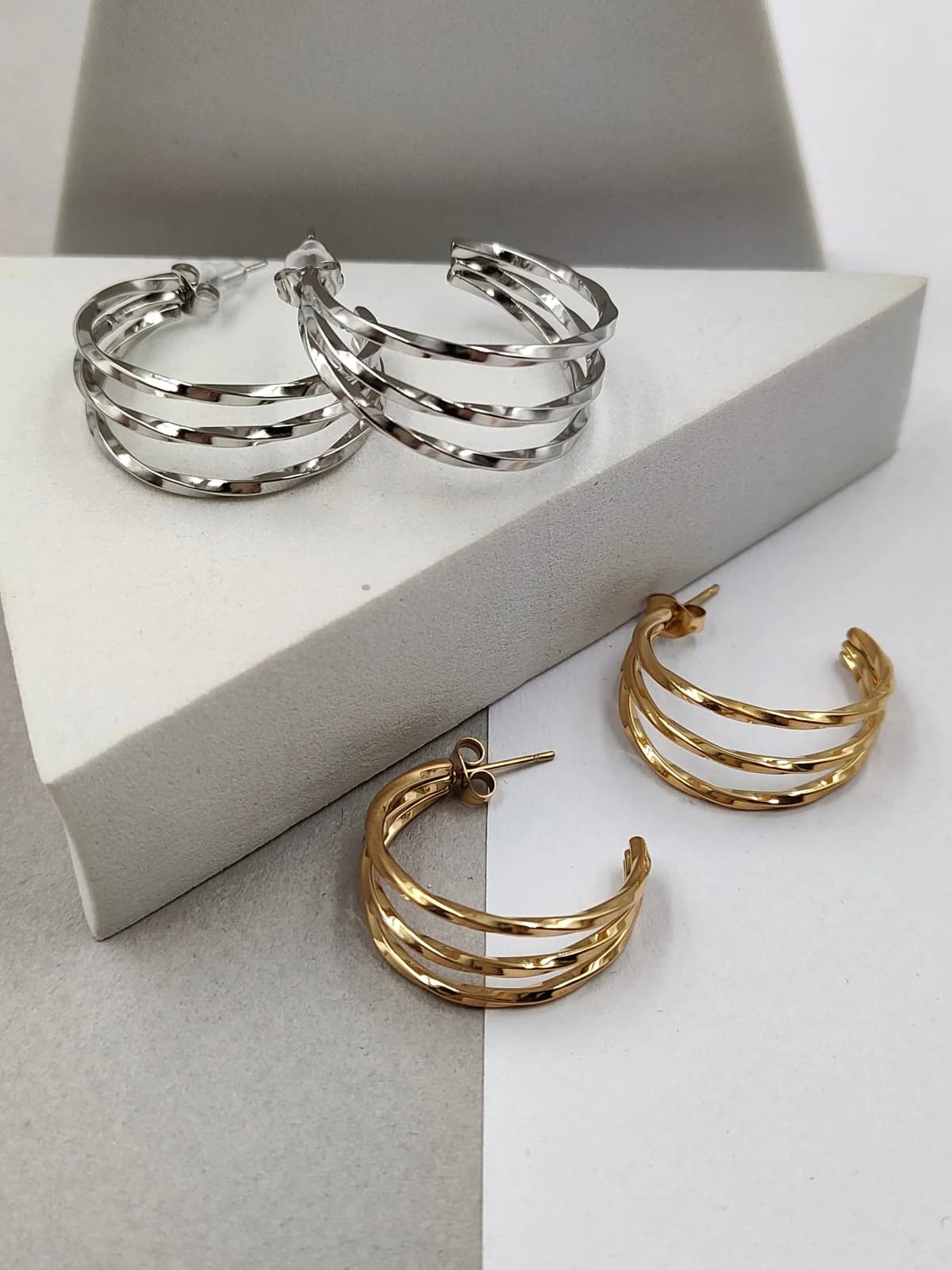 Stainless Steel Triple Hoop Earrings by Magis Handmade Jewels