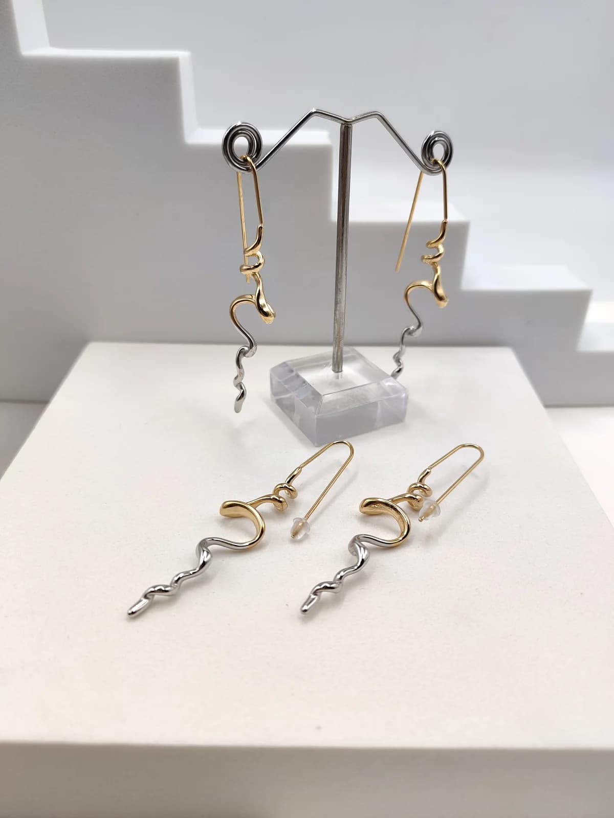 Stainless Steel Two-Tone Spiral Earrings by Magis Handmade Jewels