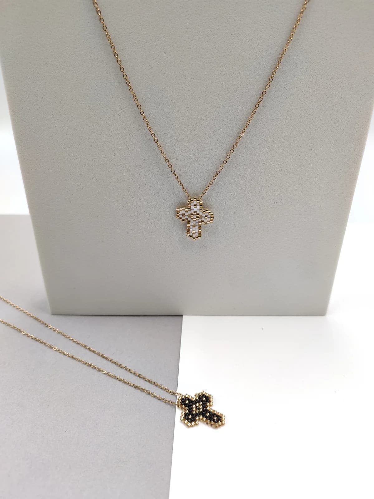 Stainless Steel Necklace with Miyuki Beads and Cross by Magis Handmade Jewels