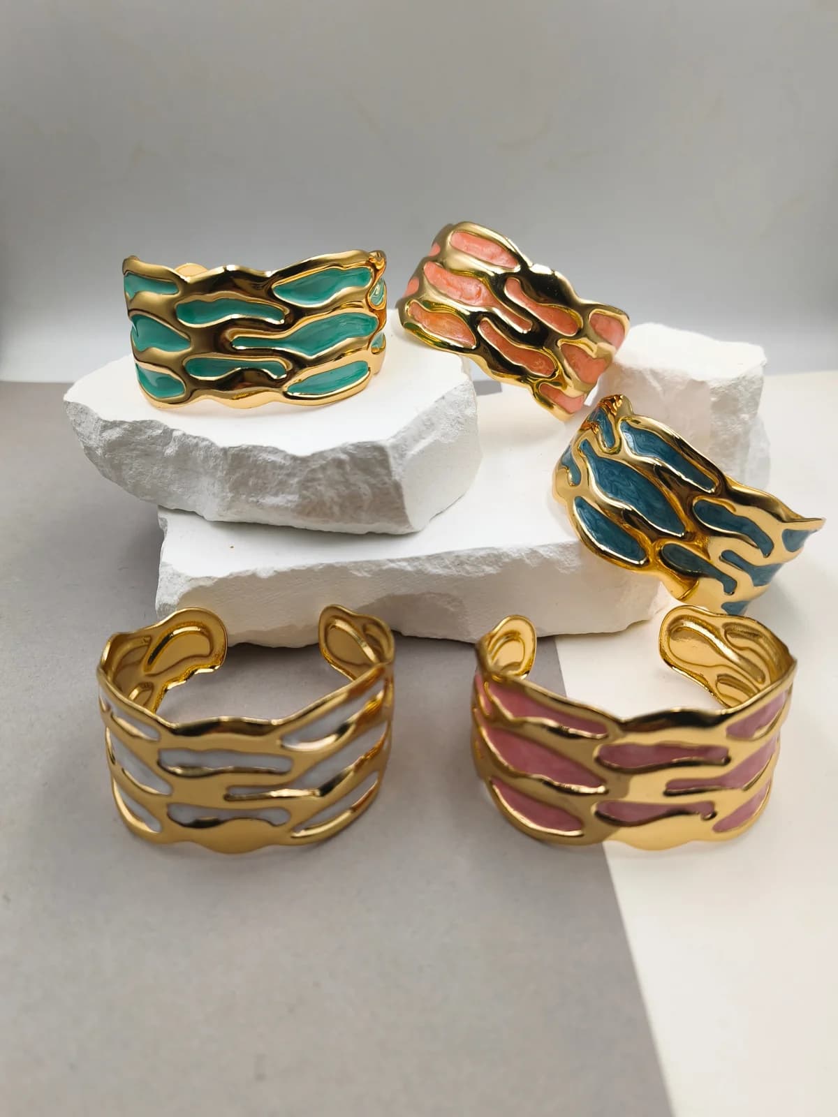 Stainless Steel Bracelet with Embossed Designs and Enamel by Magis Handmade Jewels