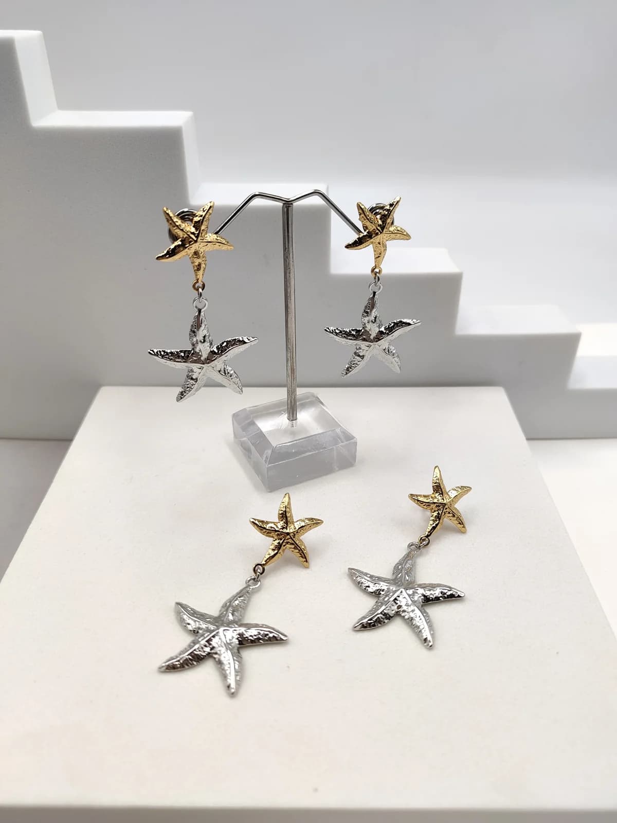 Stainless Steel Two-Tone Earrings with Starfish by Magis Handmade Jewels