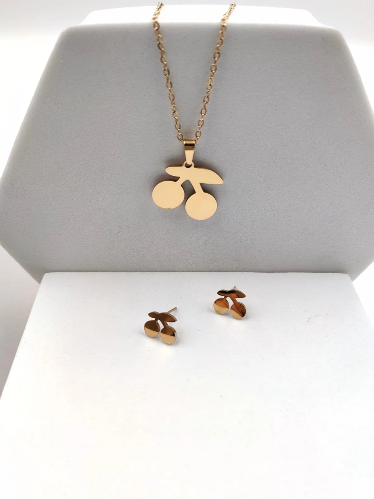 Stainless Steel Necklace and Earrings Set with Cherries by Magis Handmade Jewels