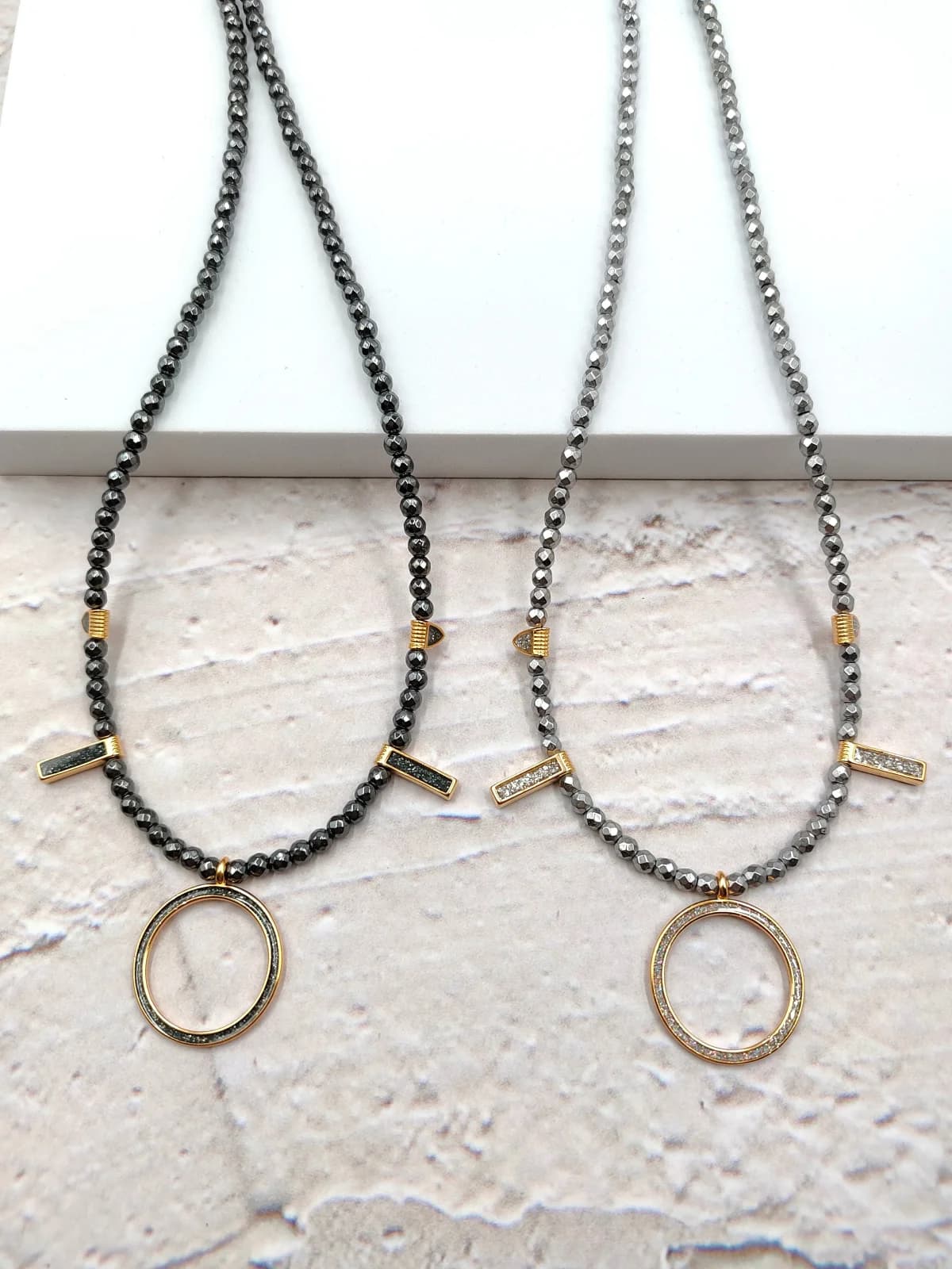 Necklace with Hematite and Gold-Plated Details by Magis Handmade Jewels