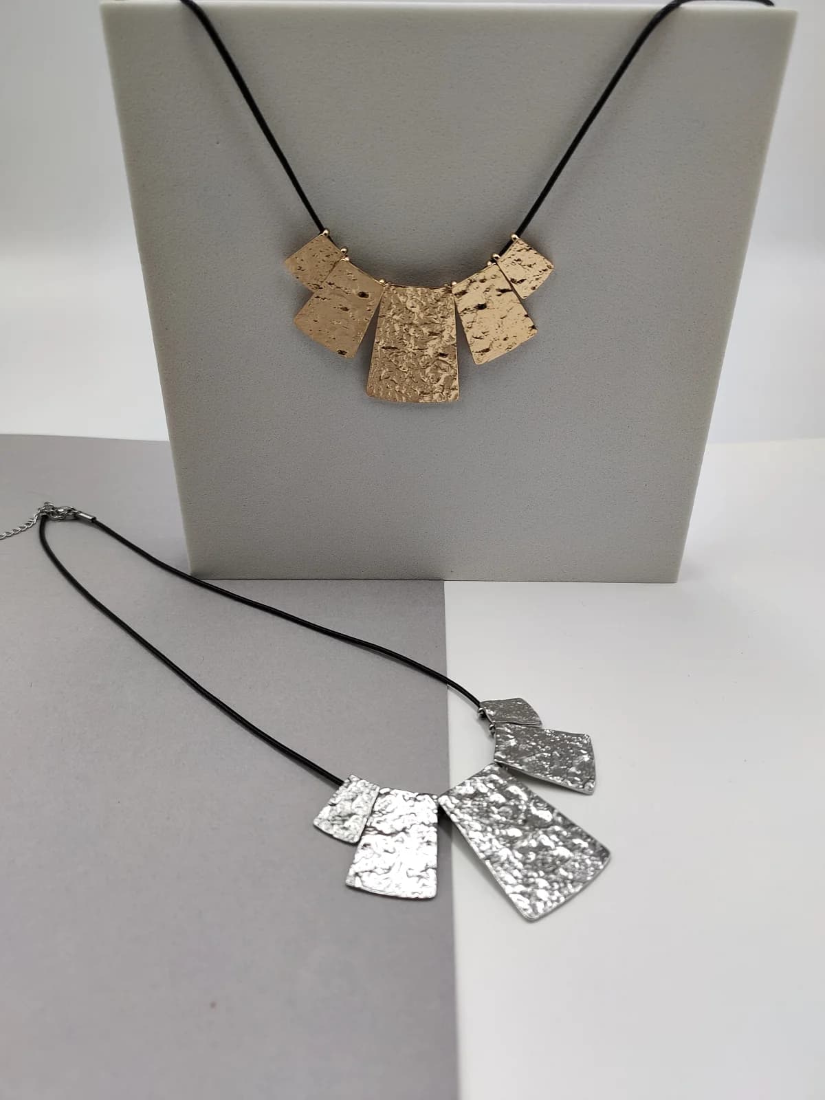 Necklace with Cord and Stainless Steel Hammered Motif by Magis Handmade Jewels