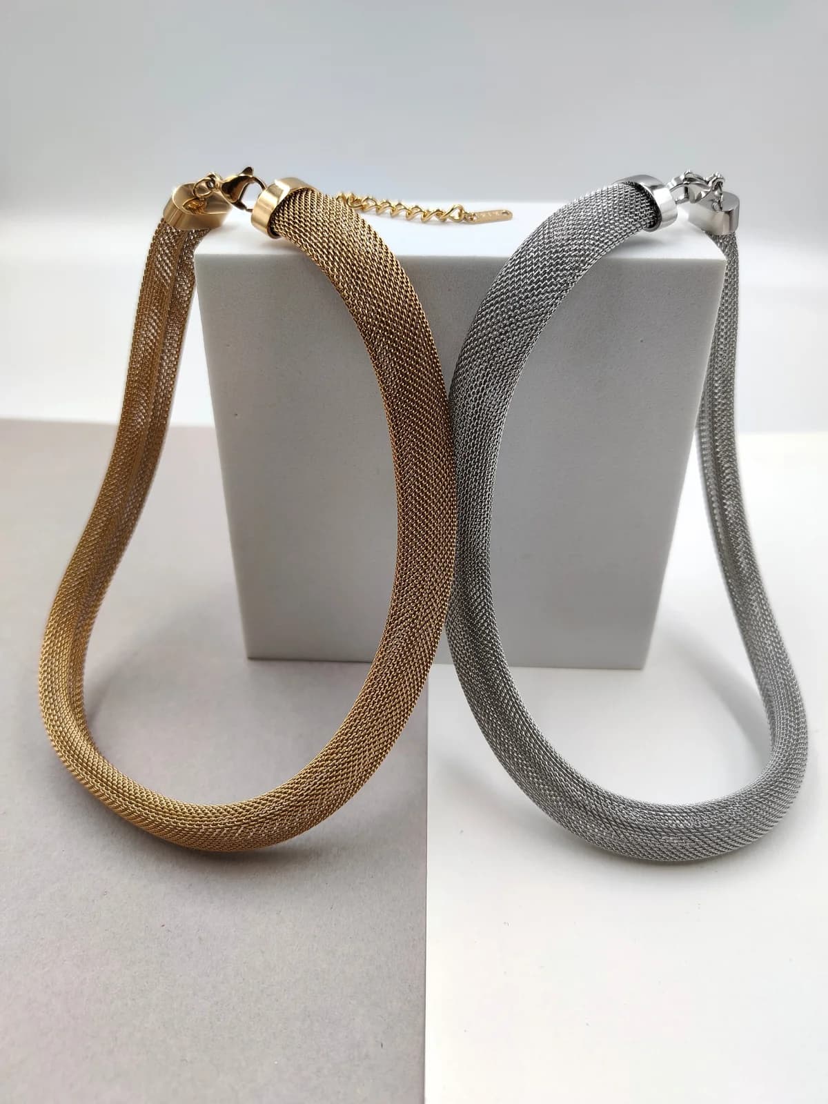 Stainless Steel Choker Necklace with Flat Chain by Magis Handmade Jewels