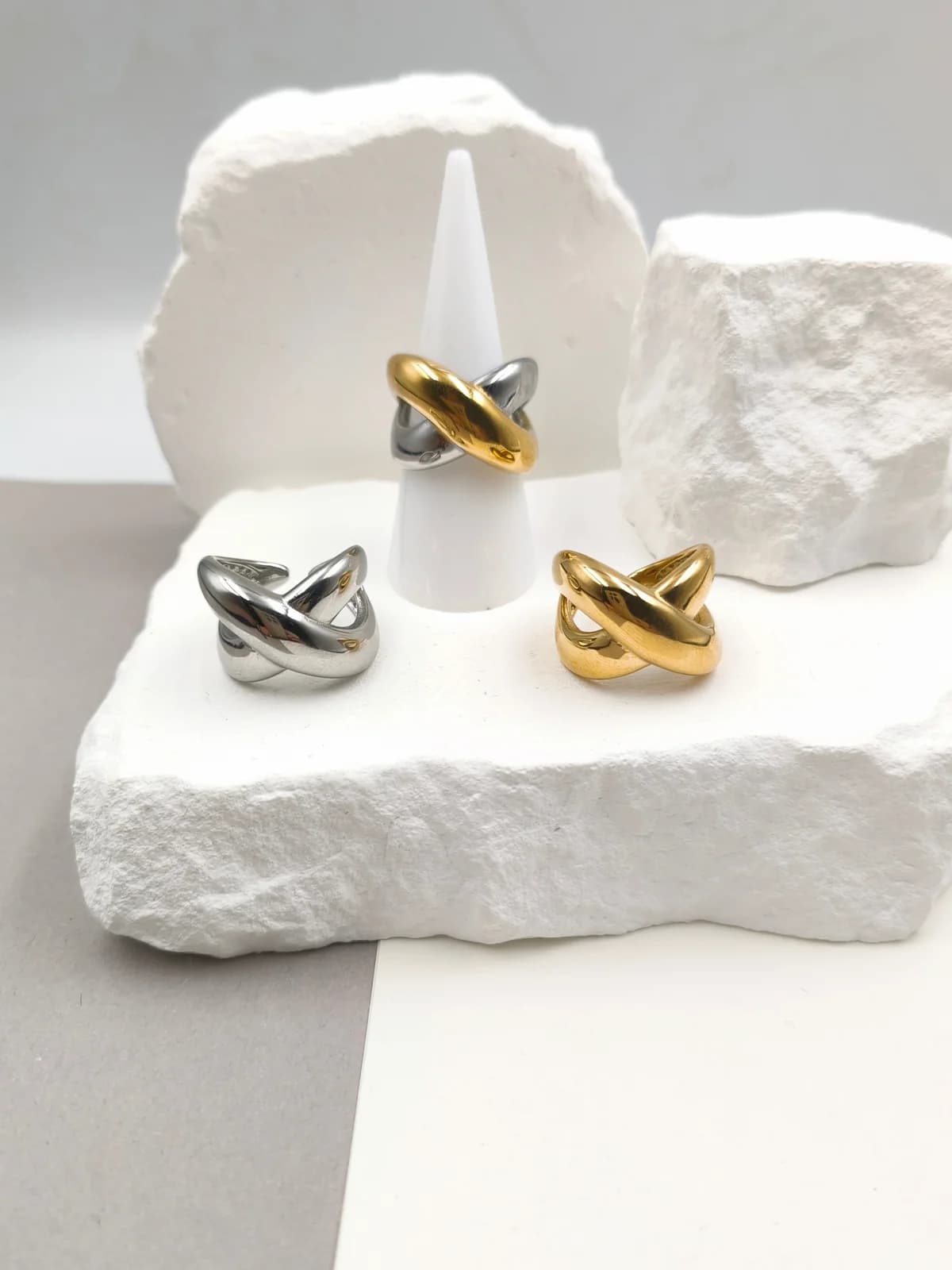 Stainless Steel Ring with Crossover Design by Magis Handmade Jewels