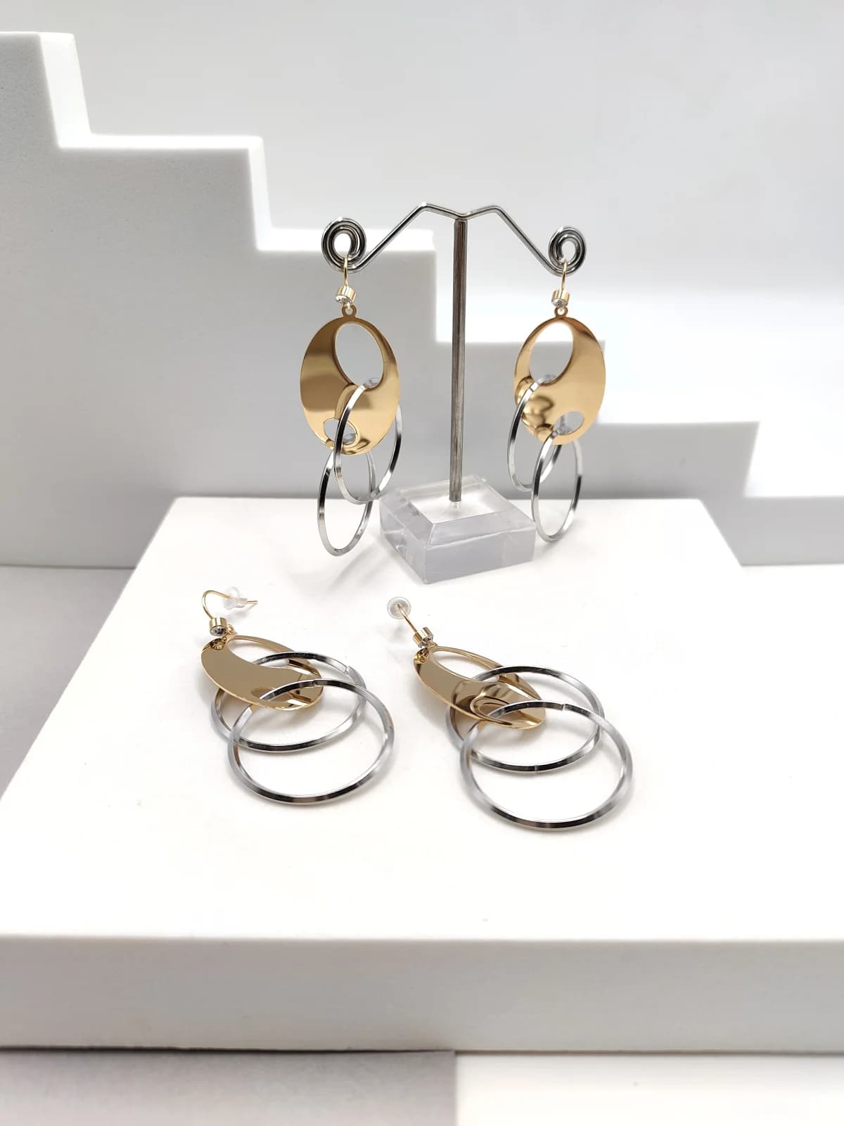 Stainless Steel Two-Tone Earrings with Hoops by Magis Handmade Jewels