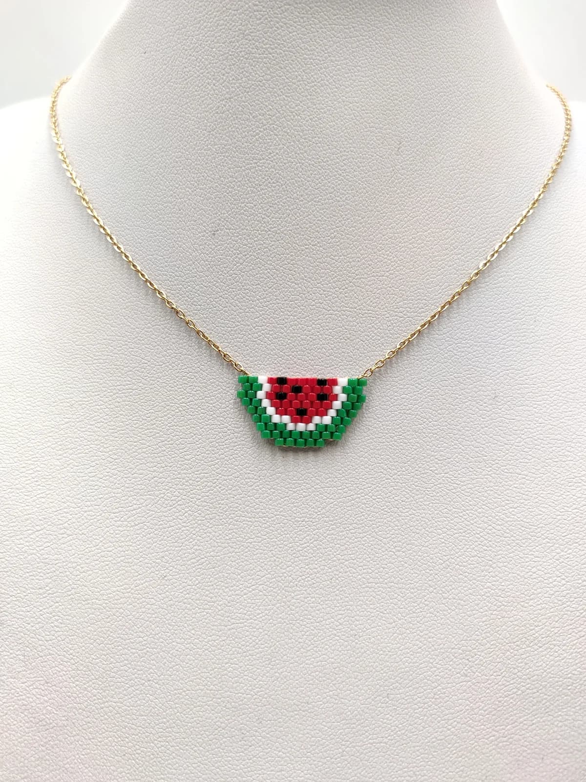 Stainless Steel Necklace with Miyuki Beads and Watermelon by Magis Handmade Jewels