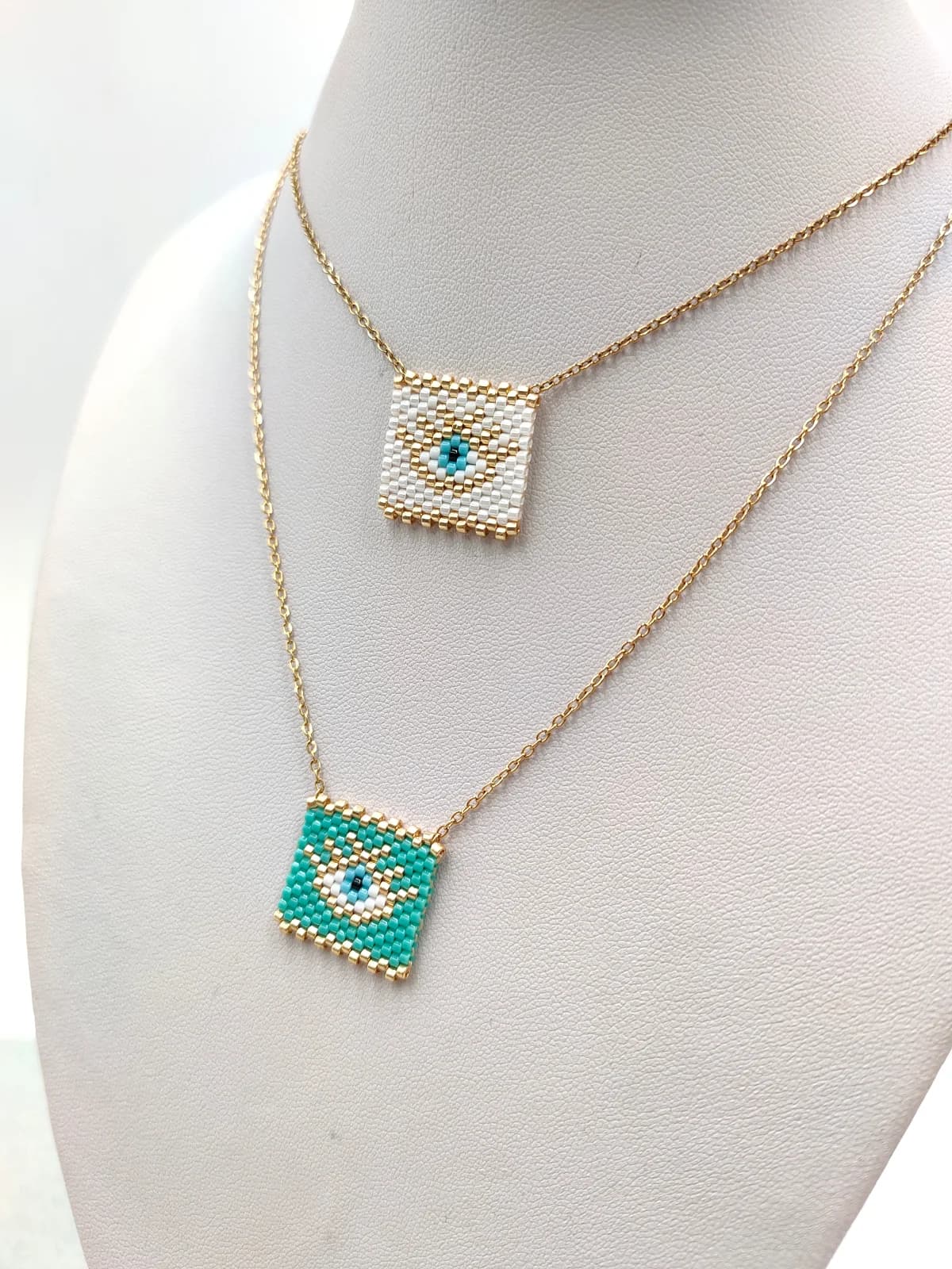 Stainless Steel Necklace with Miyuki Beads and Evil Eye by Magis Handmade Jewels